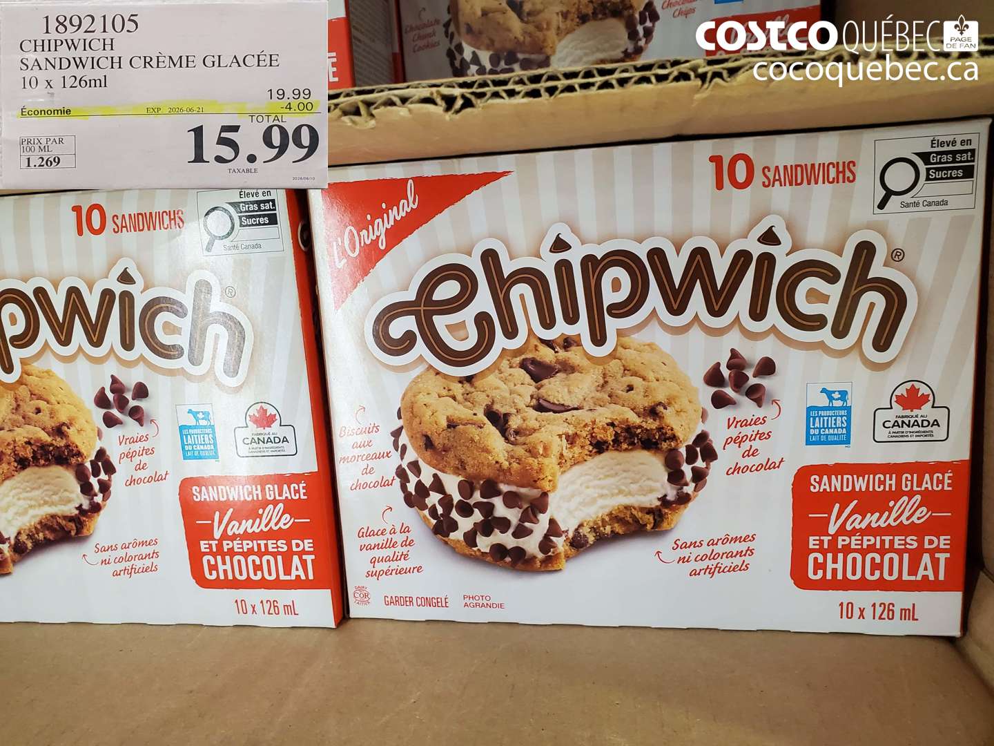 1892105 CHIPWICH SANDWICH CRÈME GLACÉE 10 X 126ML ($4.00 INSTANT SAVINGS EXPIRES ON 2026-06-21) $15.99
