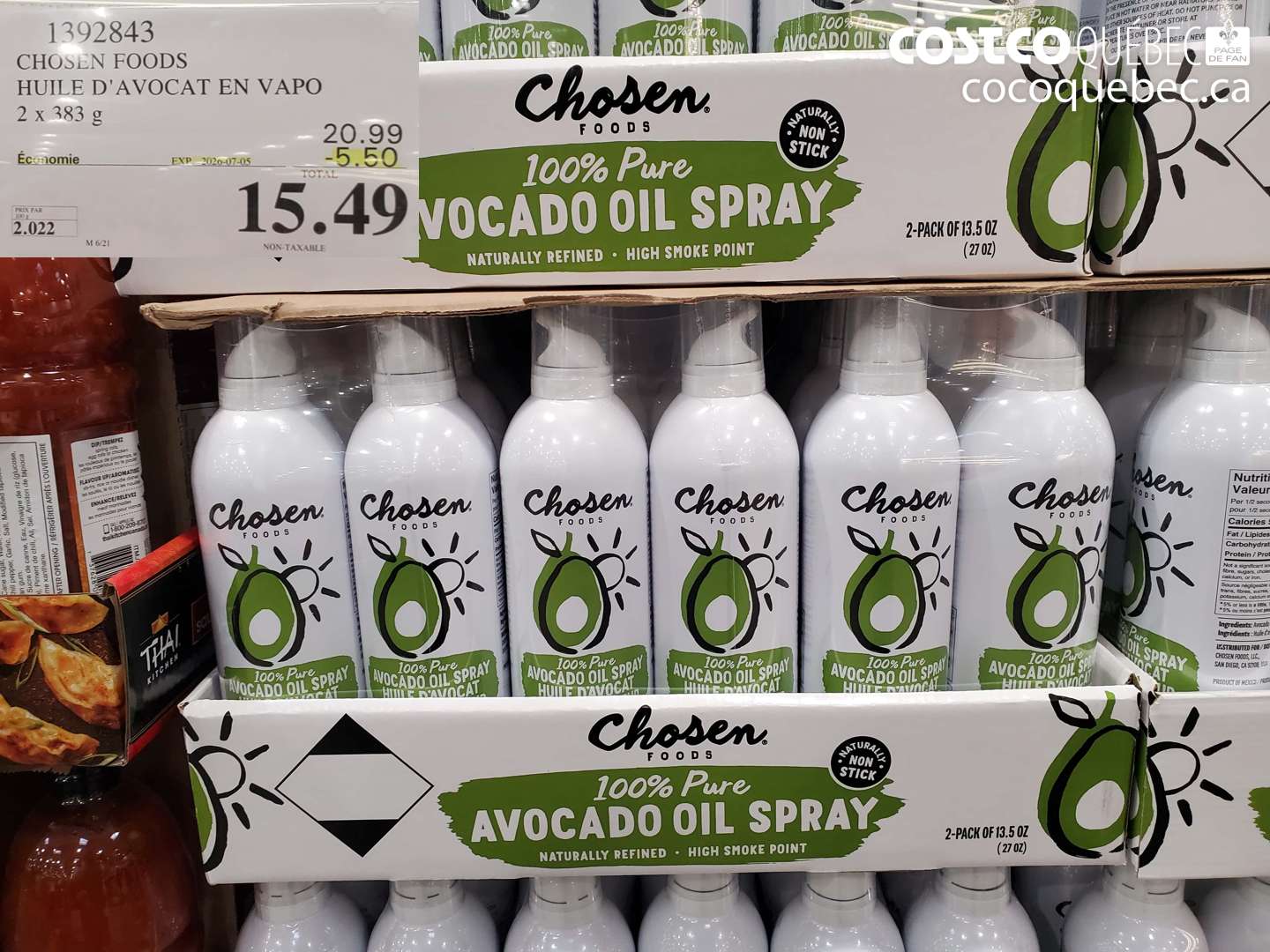1392843 CHOSEN FOODS HUILE D'AVOCAT EN VAPO 2 X 383 G ($5.50 INSTANT SAVINGS EXPIRES ON 2020-07-05) $15.49