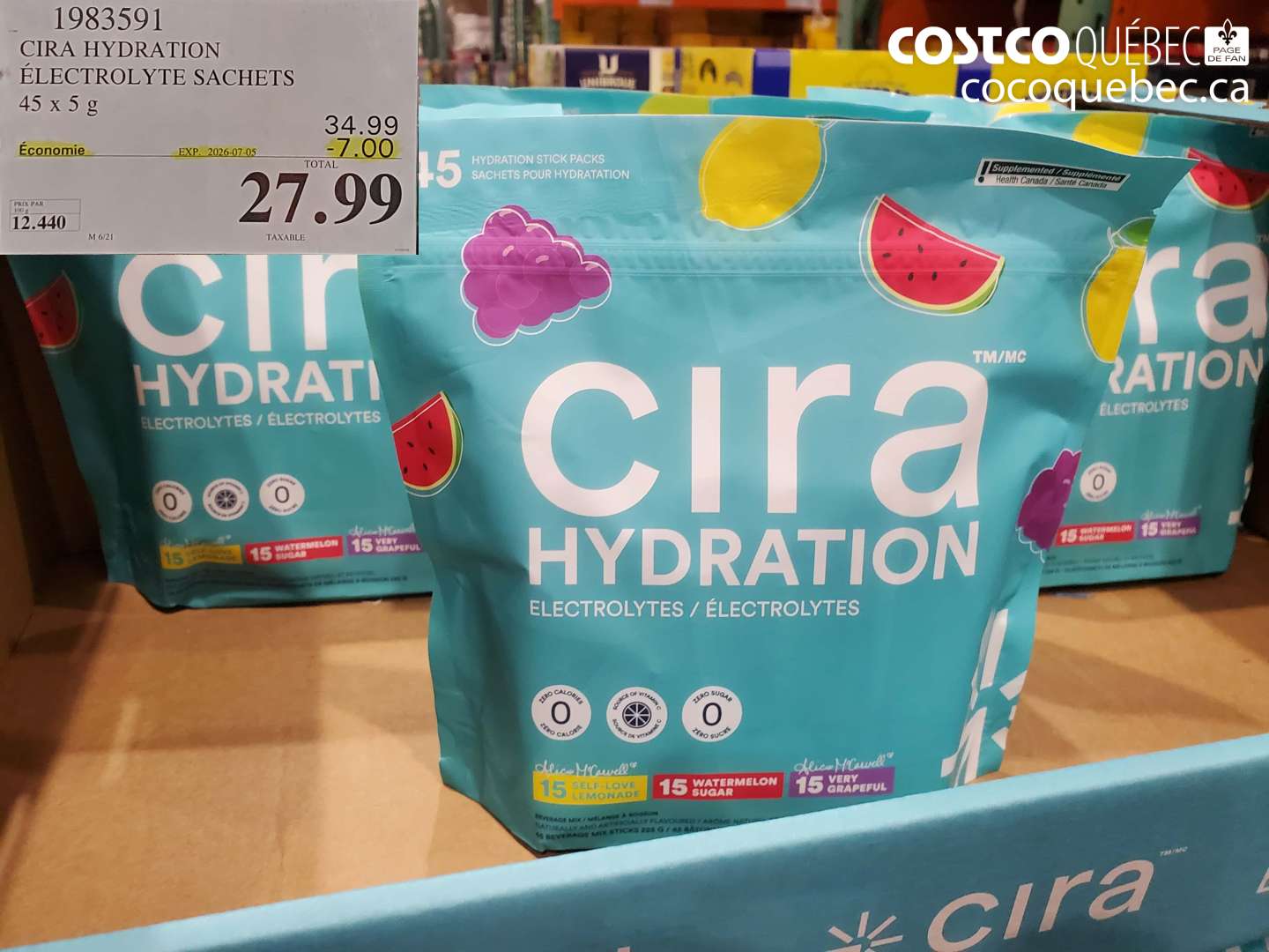 1983591 CIRA HYDRATION ELECTROLYTE SACHETS45 X 5 G ($7.00 INSTANT SAVINGS EXPIRES ON 2026-07-05) $27.99