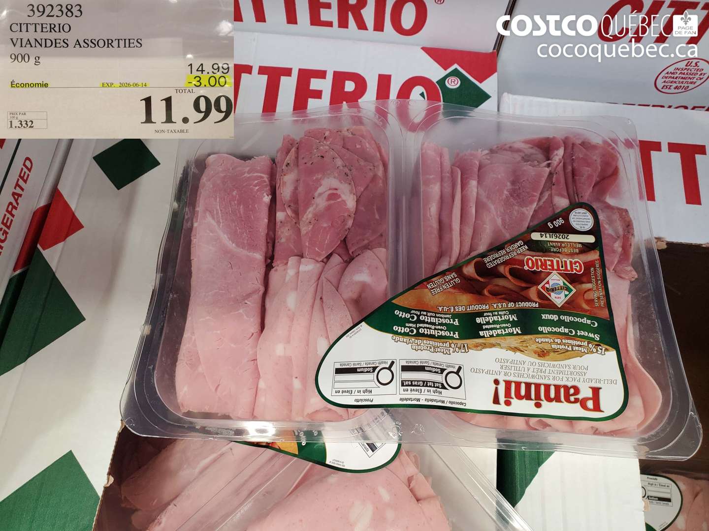 392383 CITTERIO VIANDES ASSORTIES 900 G ($3.00 INSTANT SAVINGS EXPIRES ON 2026-06-14) $11.99