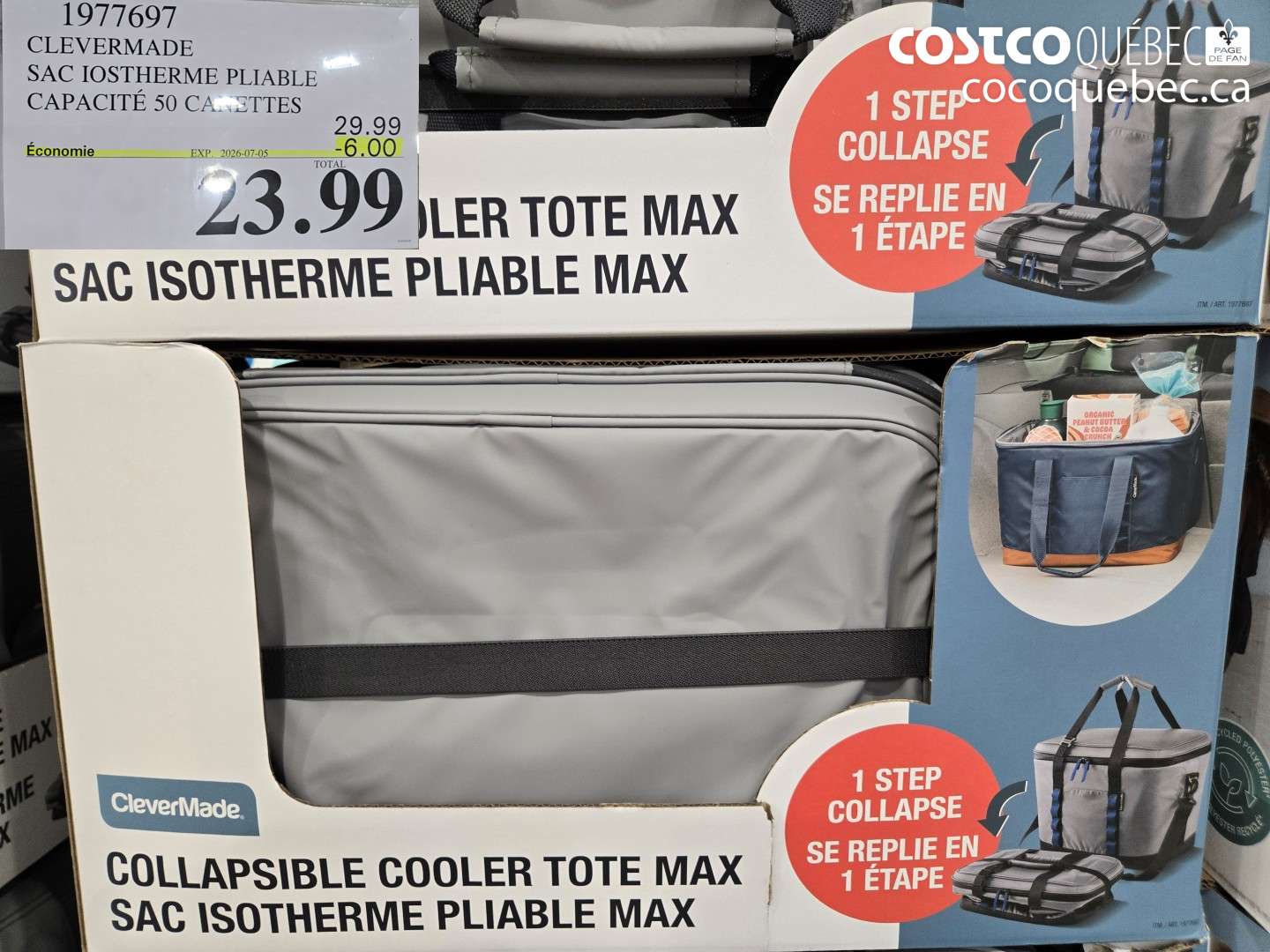 1977697 CLEVERMADE SAC IOSTHERME PLIABLE CAPACITÉ 50 CANETTES ($6.00 INSTANT SAVINGS EXPIRES ON 2026-07-05) $23.99