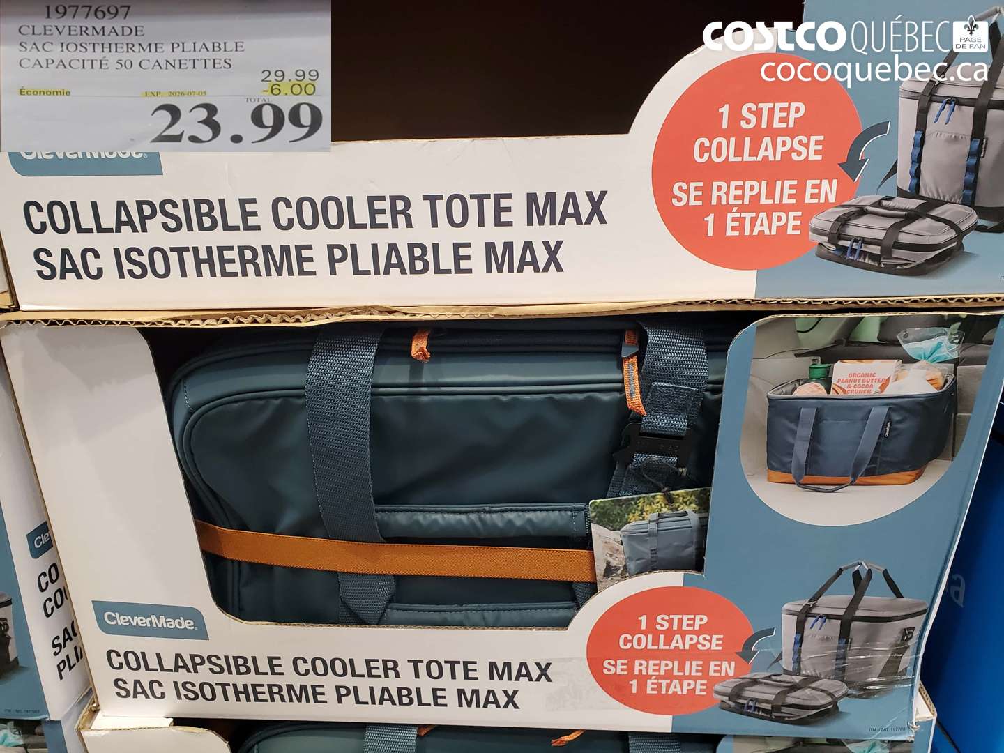 1977697 CLEVERMADE SAC IOSTHERME PLIABLE CAPACITÉ 50 CANETTES ($6.00 INSTANT SAVINGS EXPIRES ON 2026-07-05) $23.99