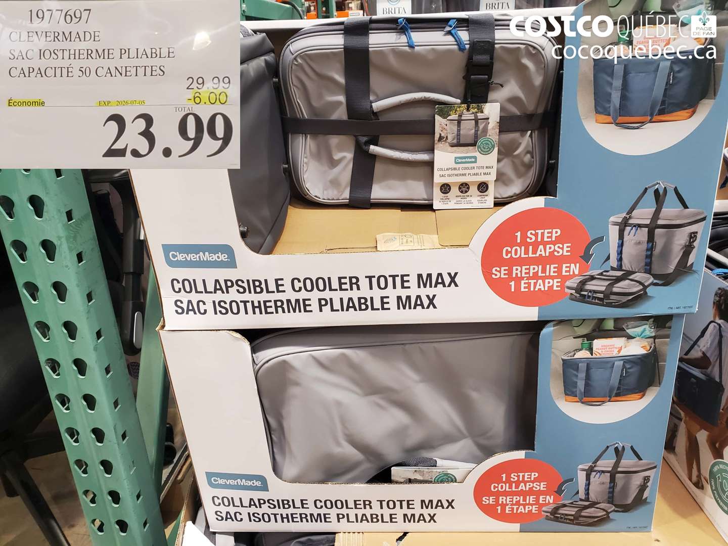 1977697 CLEVERMADE SAC ISOTHERME PLIABLE CAPACITÉ 50 CANETTES ($6.00 INSTANT SAVINGS EXPIRES ON 2026-07-05) $23.99