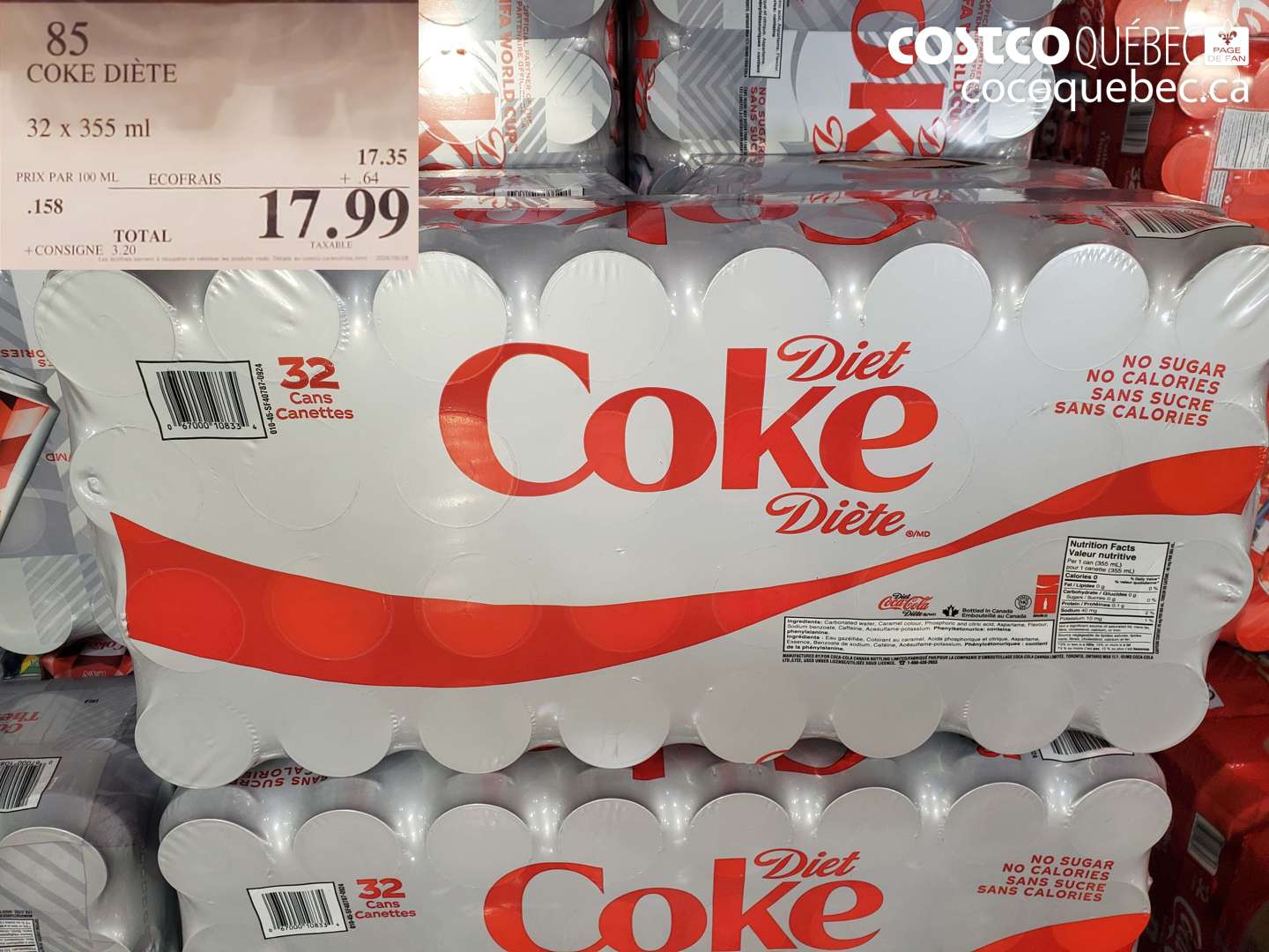 85 COKE DIÈTE 32 X 355 ML $17.99