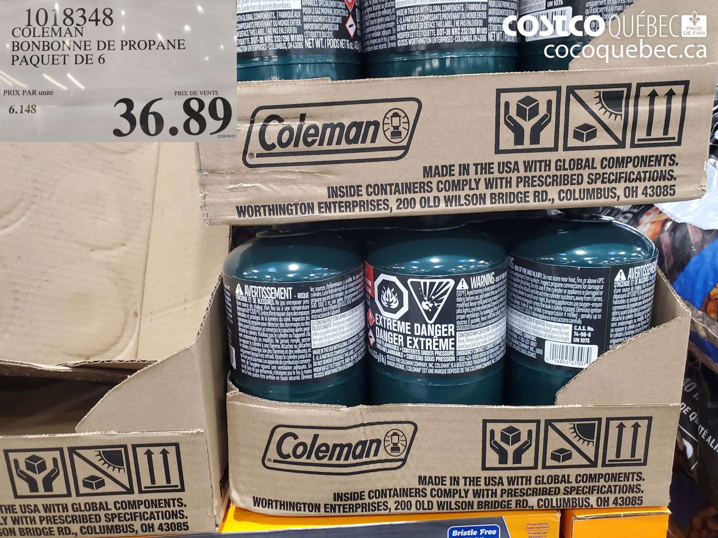 1018348 COLEMAN BONBONNE DE PROPANE PAQUET DE 6 $36.89