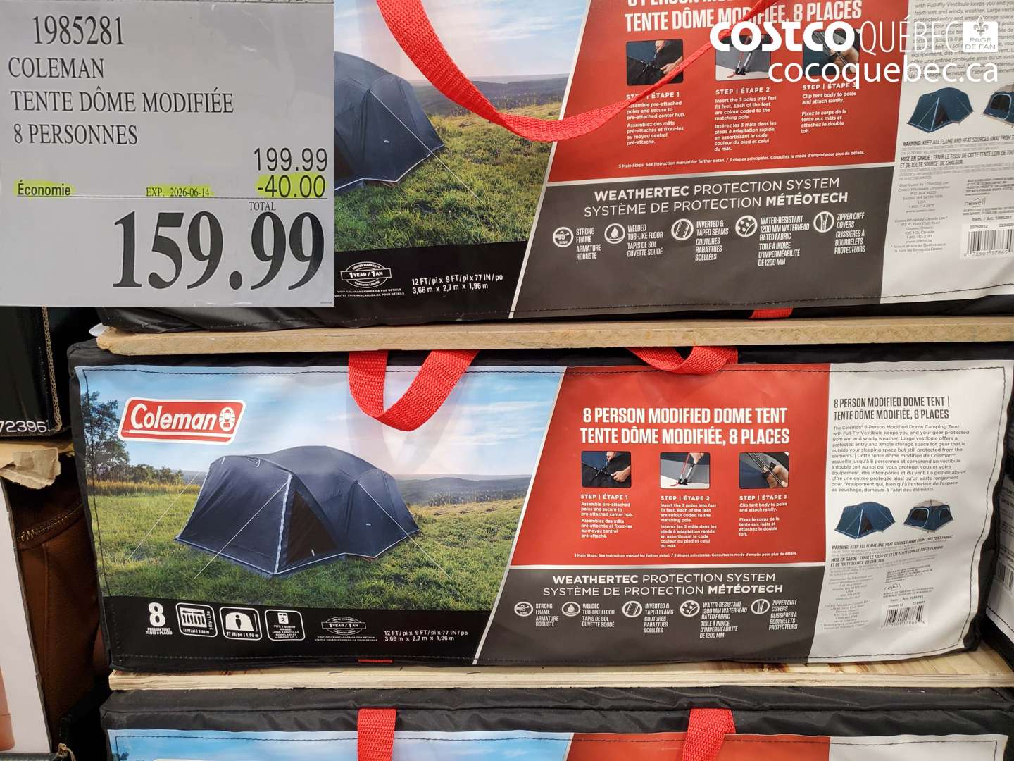 1985281 COLEMAN TENTE DÔME MODIFIÉE 8 PERSONNES ($40.00 INSTANT SAVINGS EXPIRES ON 2026-06-14) $159.99