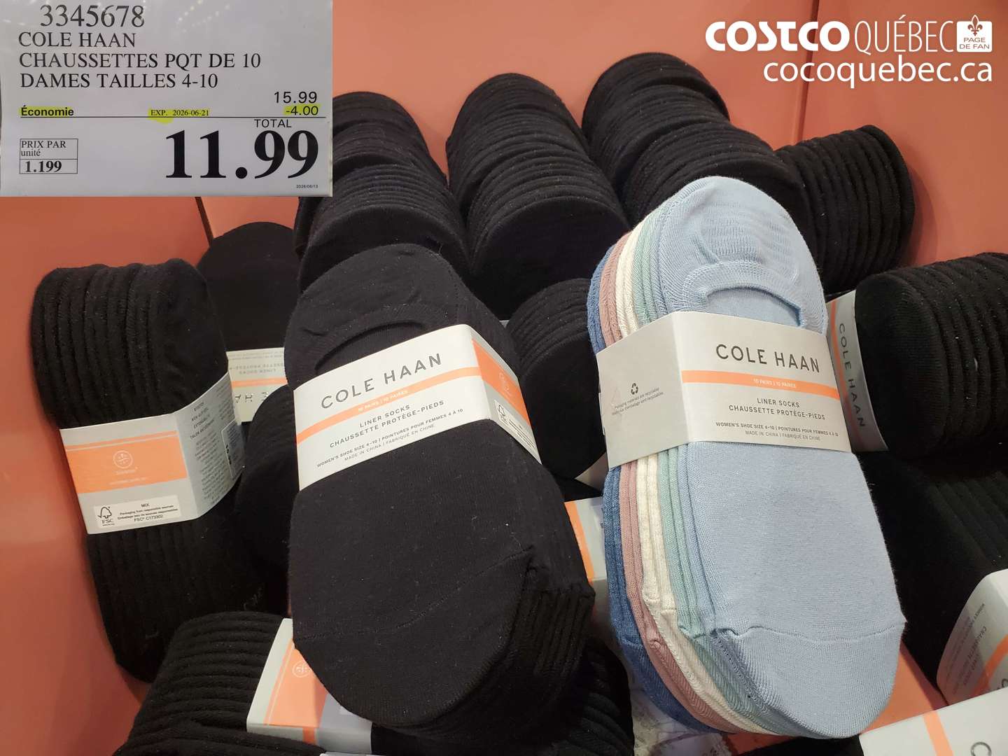 3345678 COLE HAAN CHAUSSETTES PQT DE 10 DAMES TAILLES 4-10 ($4.00 INSTANT SAVINGS EXPIRES ON 2026-06-21) $11.99