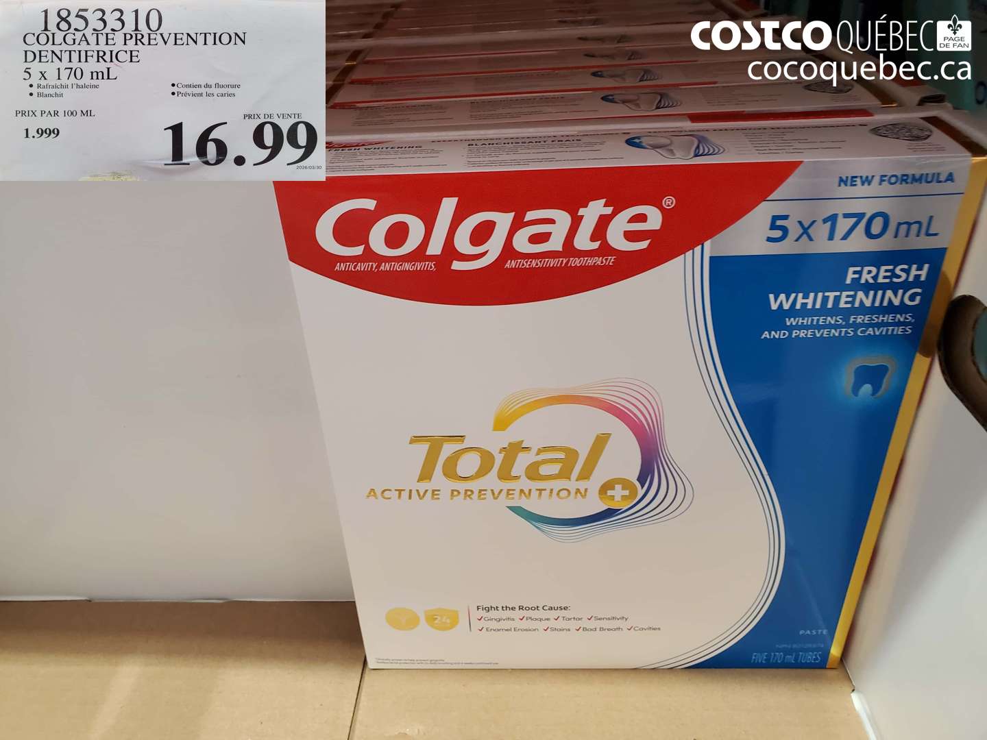 1853310 COLGATE PREVENTION DENTIFRICE 5 X 170 ML $16.99