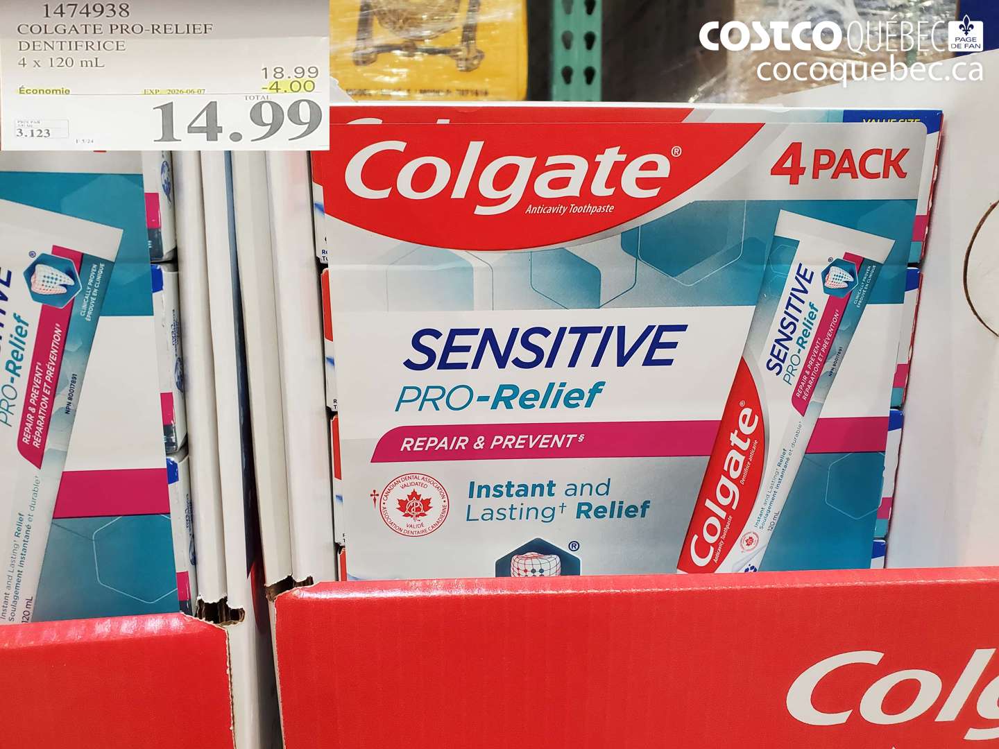 1474938 COLGATE PRO-RELIEF DENTIFRICE 4 X 120 ML ($4.00 INSTANT SAVINGS EXPIRES ON 2026-06-07) $14.99