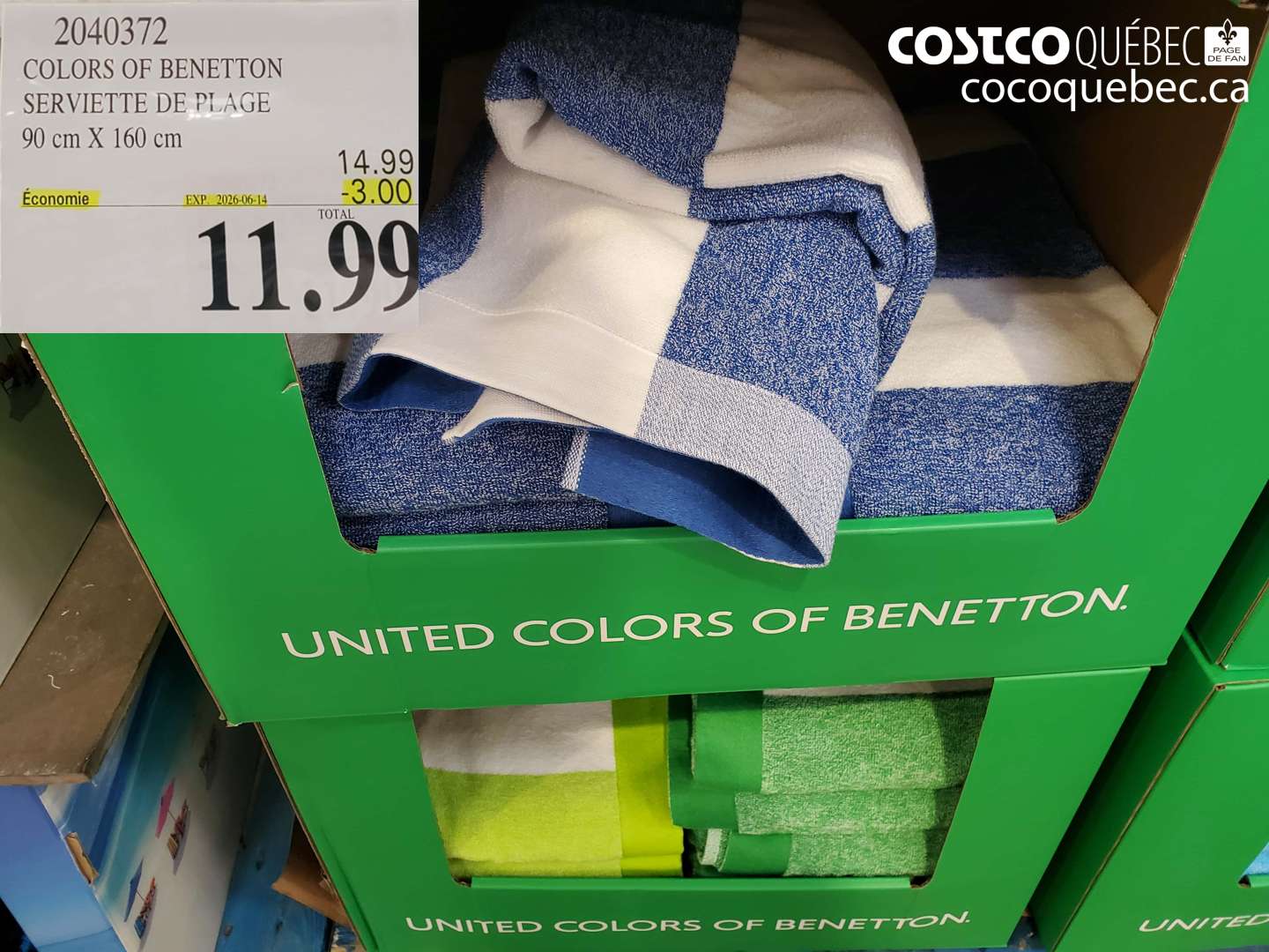 2040372 COLORS OF BENETTON SERVIETTE DE PLAGE 90 CM X 160 CM ($3.00 INSTANT SAVINGS EXPIRES ON 2026-06-14) $11.99