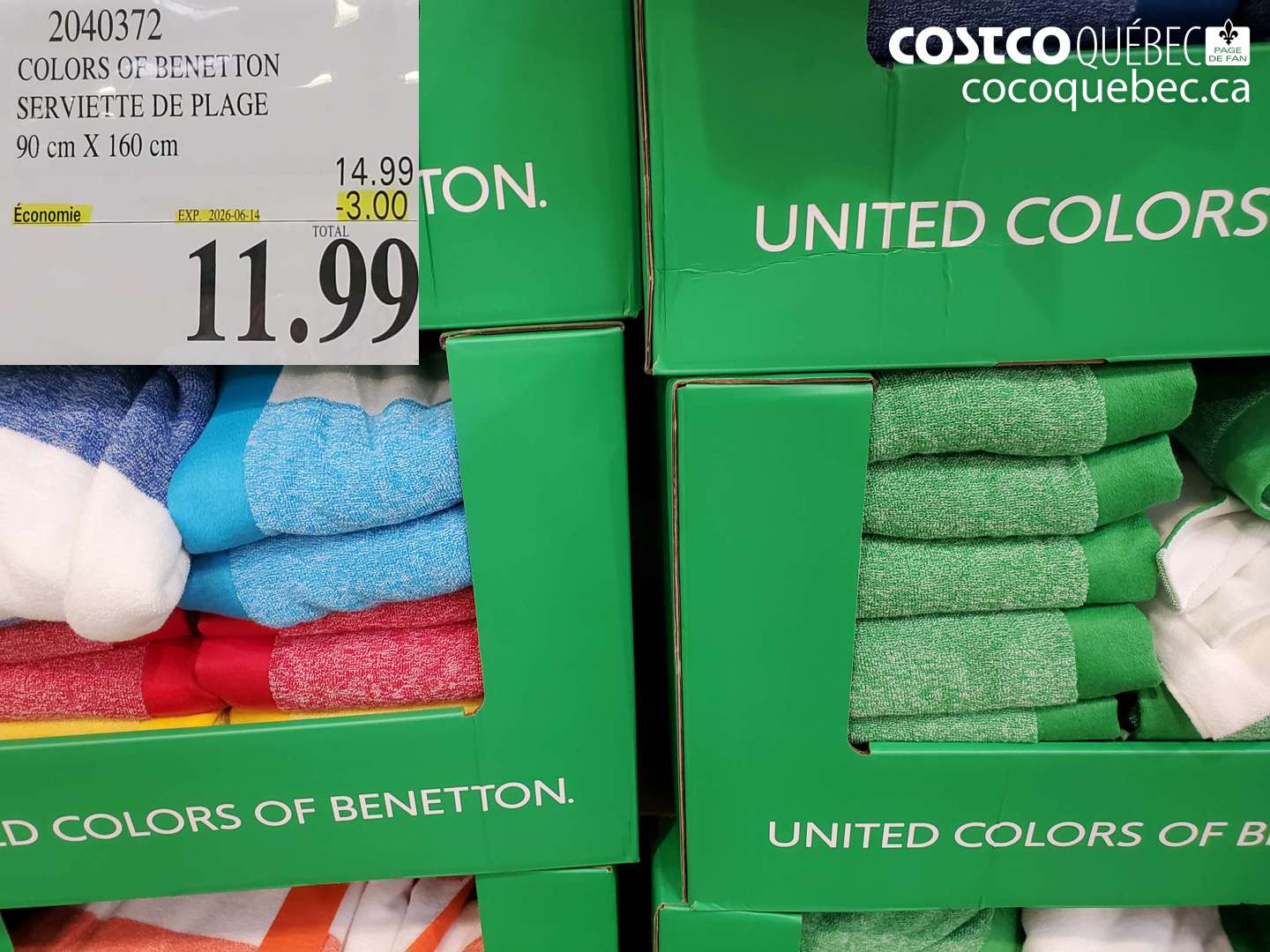 2040372 COLORS OF BENETTON SERVIETTE DE PLAGE 90 CM x 160 CM ($3.00 INSTANT SAVINGS EXPIRES ON 2026-06-14) $11.99