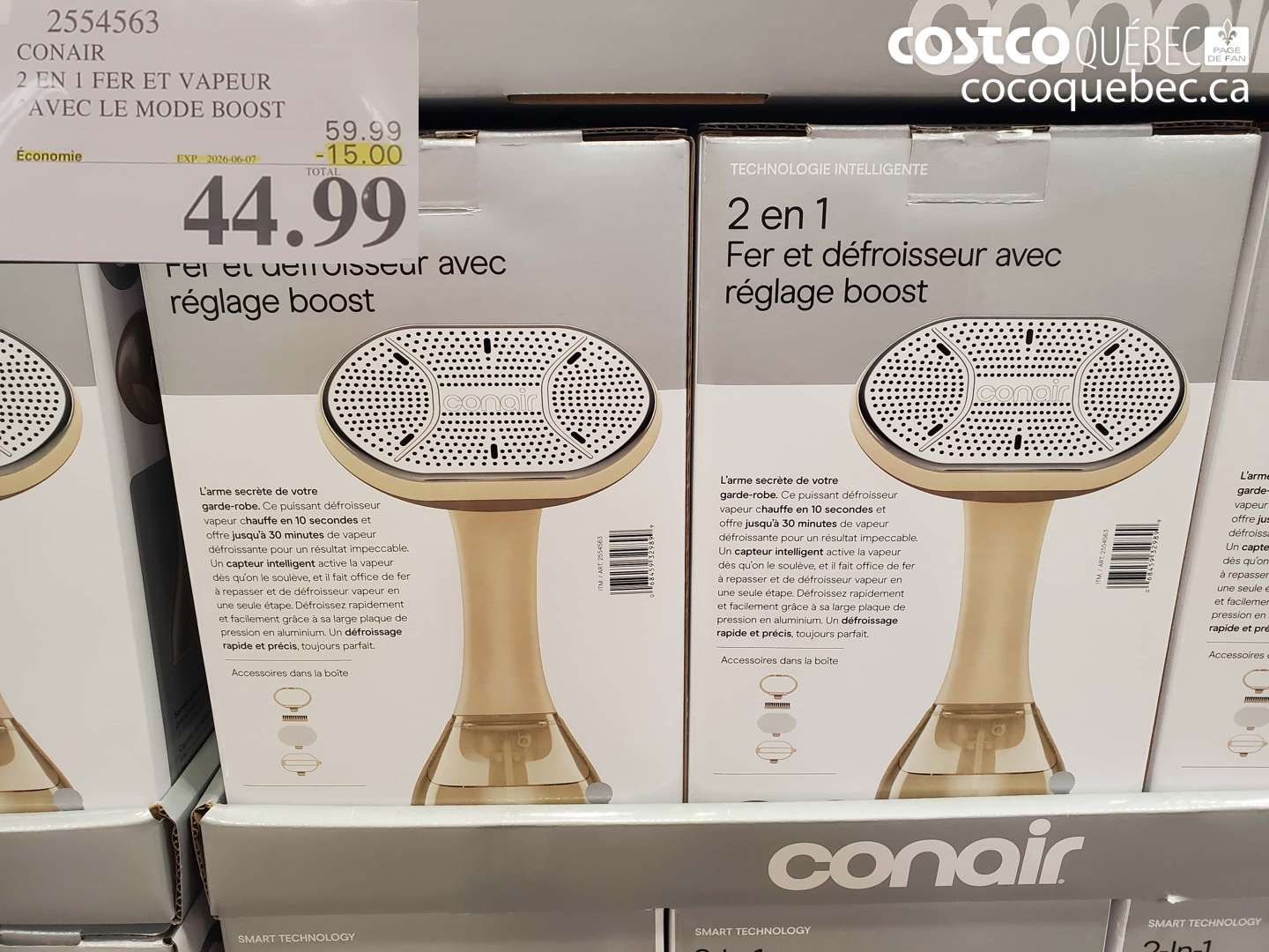 2554563 CONAIR 2 EN 1 FER ET VAPEUR AVEC LE MODE BOOST ($15.00 INSTANT SAVINGS EXPIRES ON 2026-06-07) $44.99