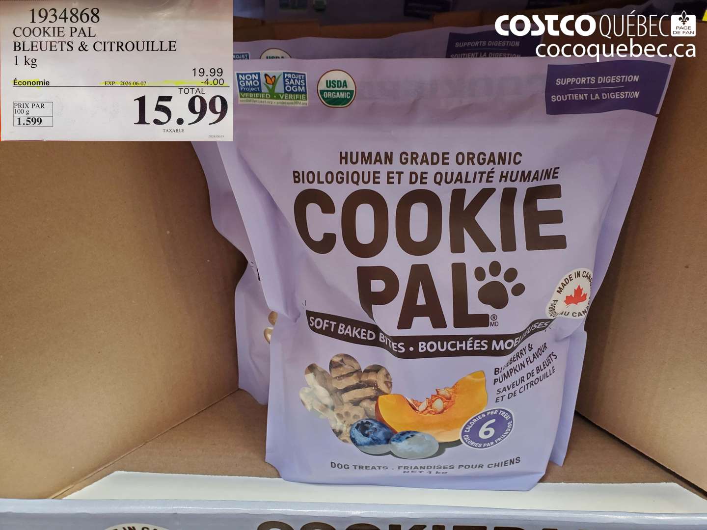 1934868 COOKIE PAL BLEUETS & CITROUILLE 1KG ($4.00 INSTANT SAVINGS EXPIRES ON 2026-06-07) $15.99