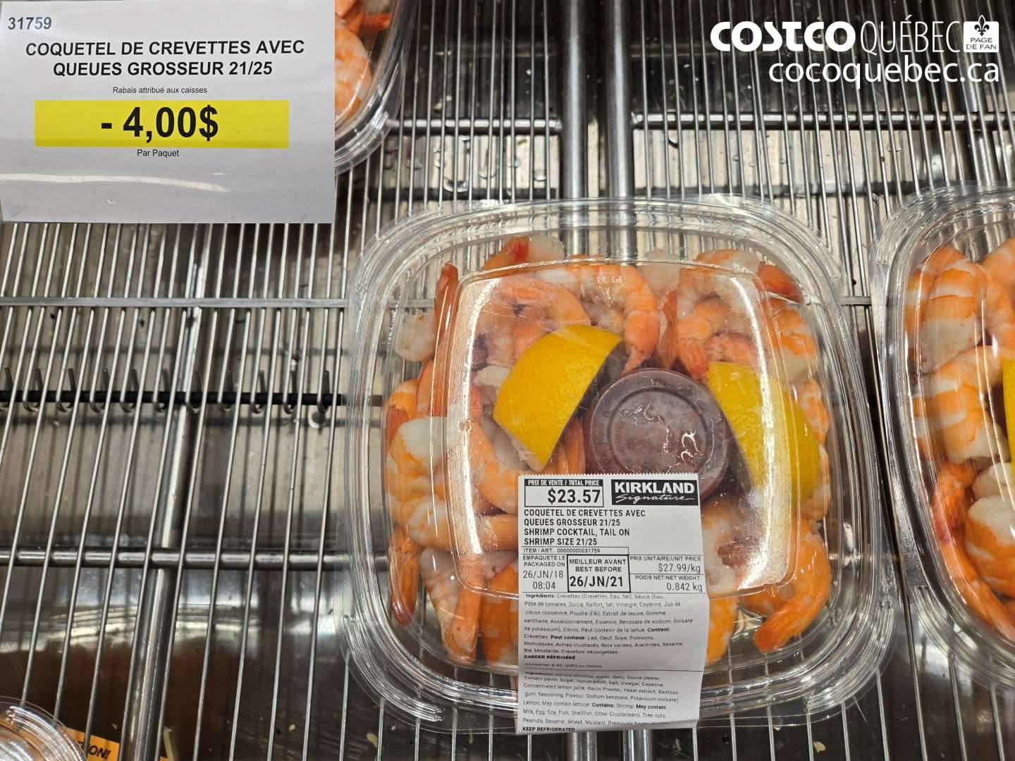 31759 COQUETEL DE CREVETTES AVEC QUEUES GROSSEUR 21/25 ($4.00 INSTANT SAVINGS)
