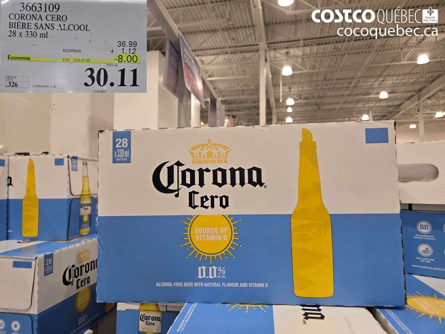 3663109 CORONA CERO BIÈRE SANS ALCOOL 28 X 330 ML ($8.00 INSTANT SAVINGS EXPIRES ON 2026-07-05) $30.11