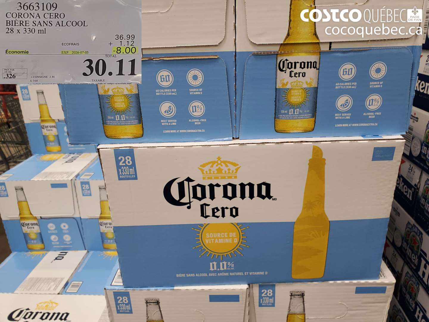 3663109 CORONA CERO BIÈRE SANS ALCOOL 28 X 330 ML ($8.00 INSTANT SAVINGS EXPIRES ON 2026-07-05) $30.11