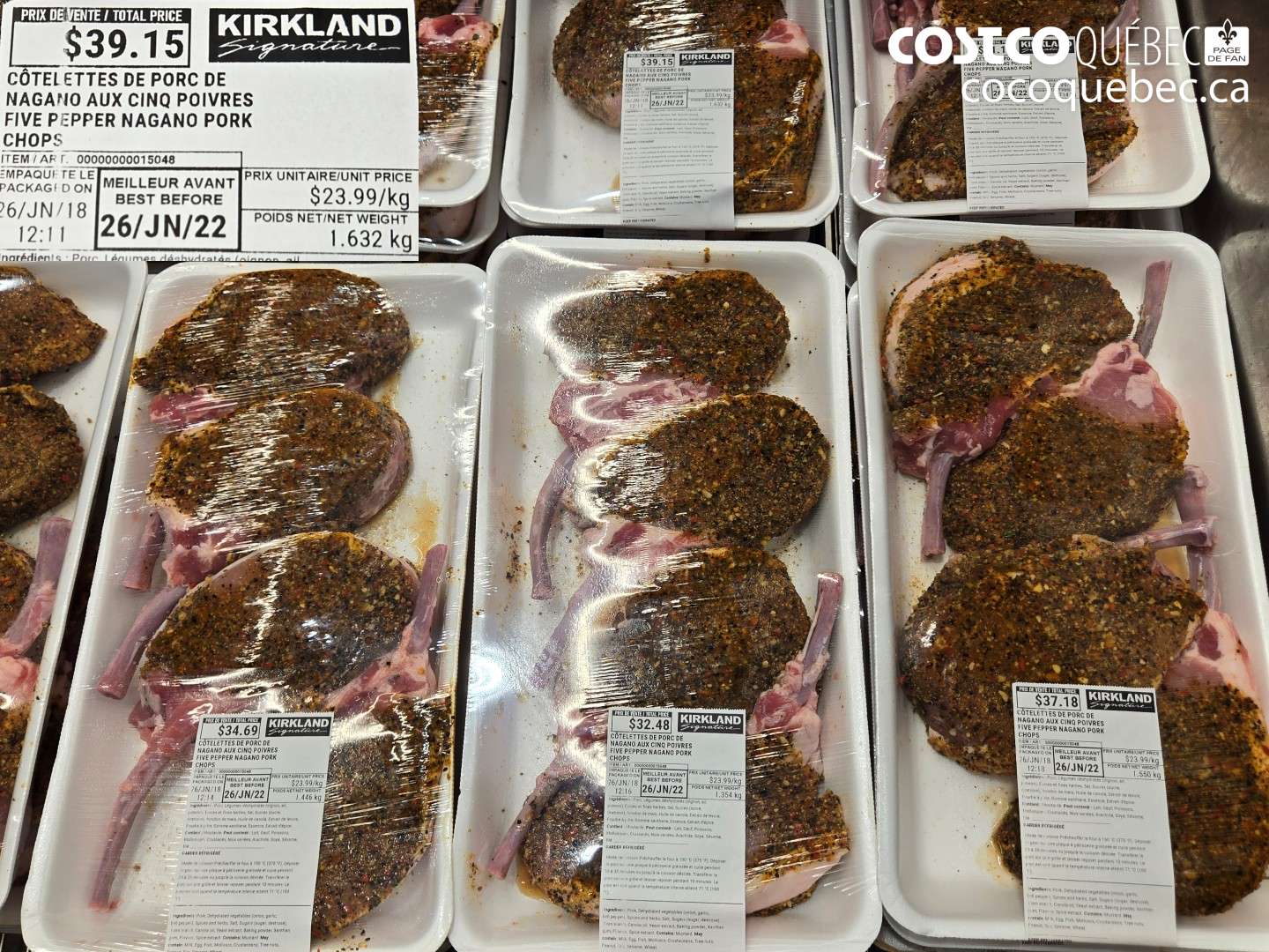 15048 CÔTELETTES DE PORC DE NAGANO AUX CINQ POIVRES FIVE PEPPER NAGANO PORK CHOPS $39.15