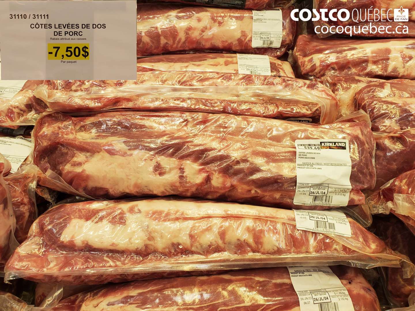 31110 CÔTES LEVÉES DE DOS DE PORC ($7.50 INSTANT SAVINGS)