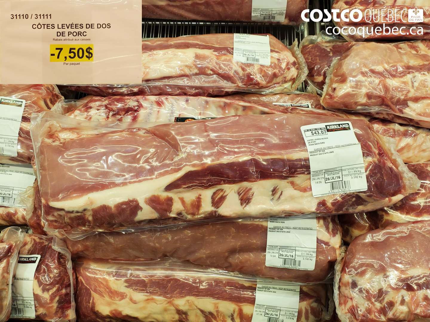 31110 CÔTES LEVÉES DE DOS DE PORC ($7.50 INSTANT SAVINGS)