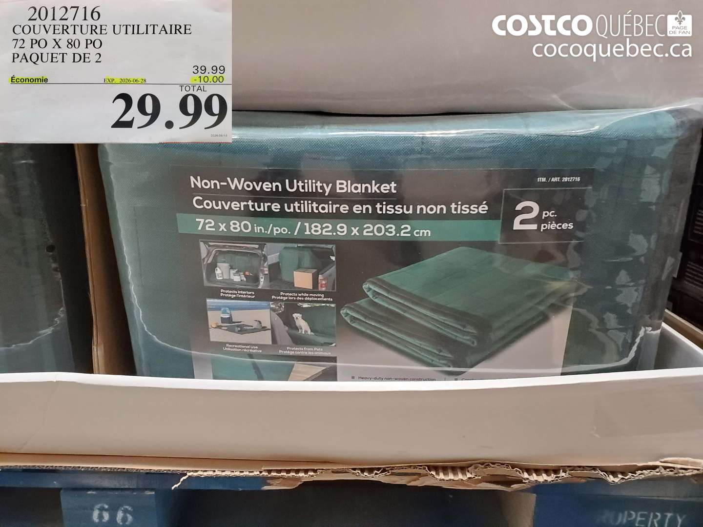 2012716 COUVERTURE UTILITAIRE 72 PO X 80 PO PAQUET DE 2 ($10.00 INSTANT SAVINGS EXPIRES ON 2026-06-28) $29.99
