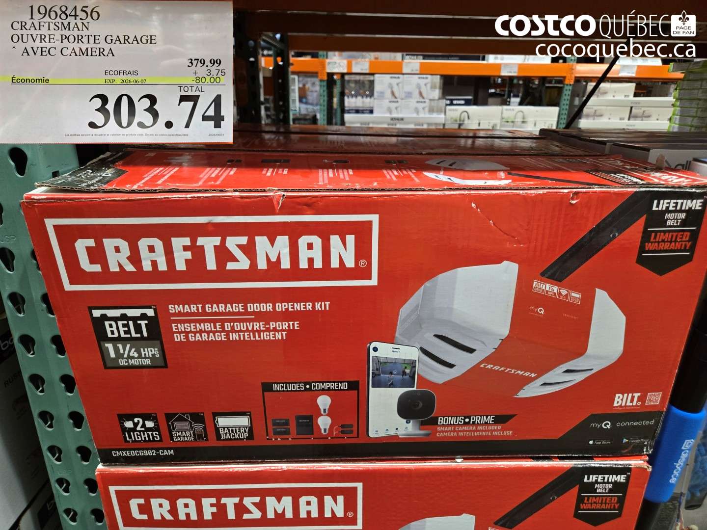 1968456 CRAFTSMAN OUVRE-PORTE GARAGE AVEC CAMERA ($80.00 INSTANT SAVINGS EXPIRES ON 2026-06-07) $303.74