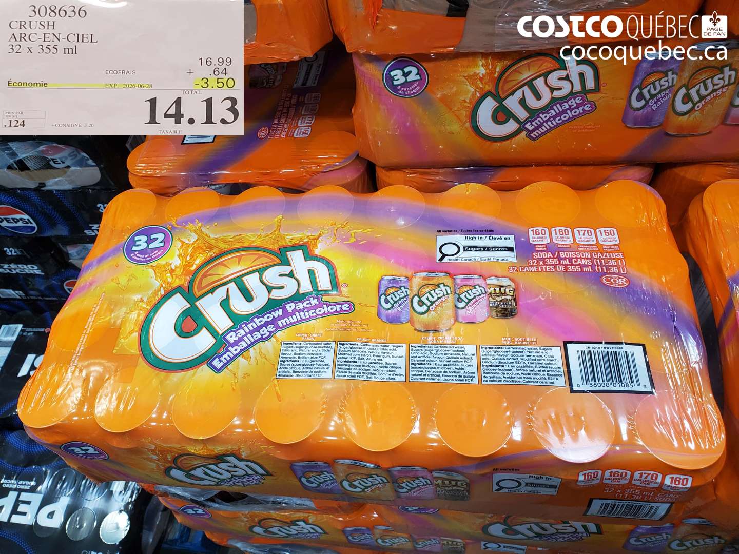 308636 CRUSH ARC-EN-CIEL 32 X 355 ML ($3.50 INSTANT SAVINGS EXPIRES ON 2026-06-28) $14.13