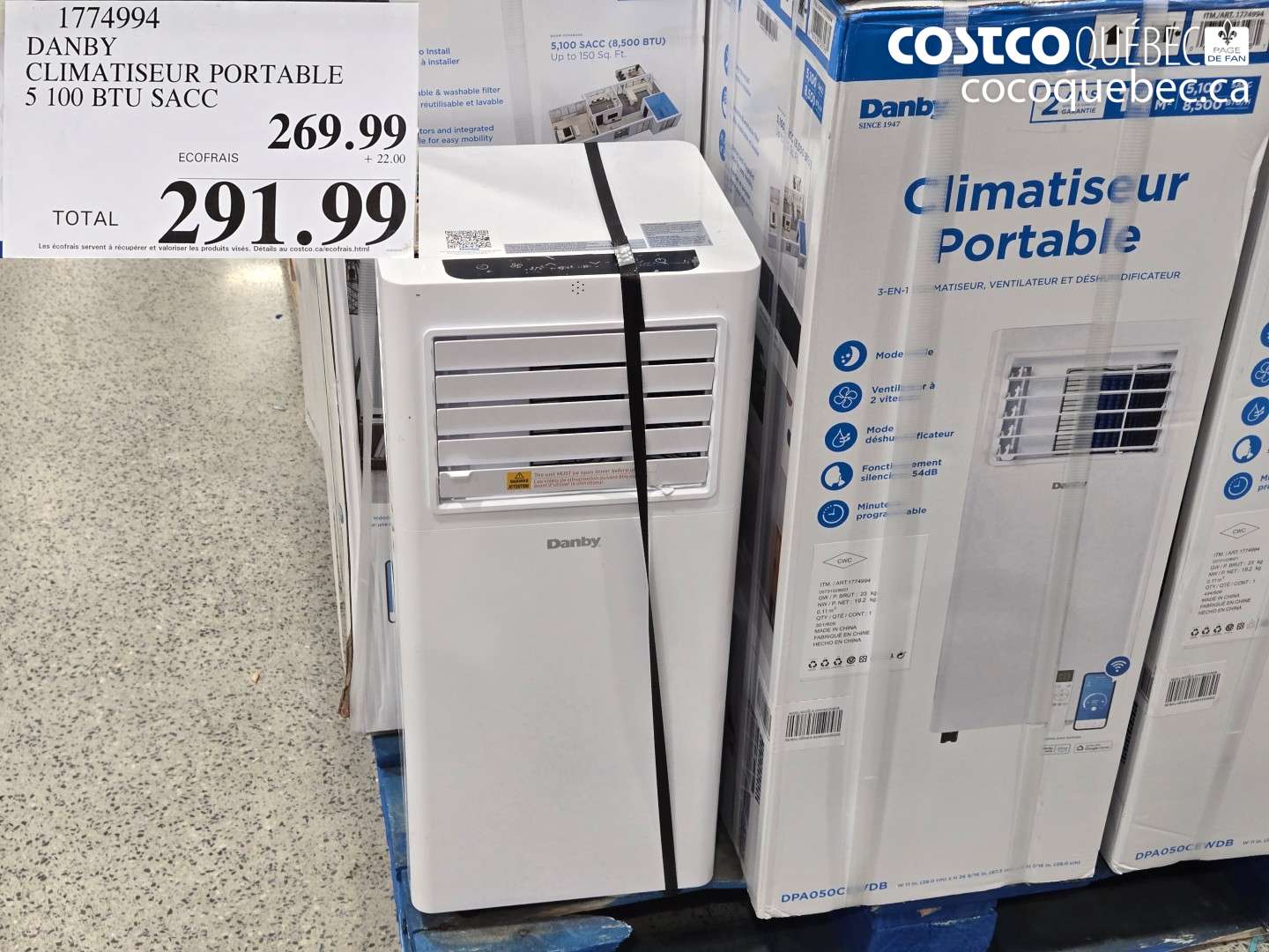 1774994 DANBY CLIMATISEUR PORTABLE 5 100 BTU SACC $291.99