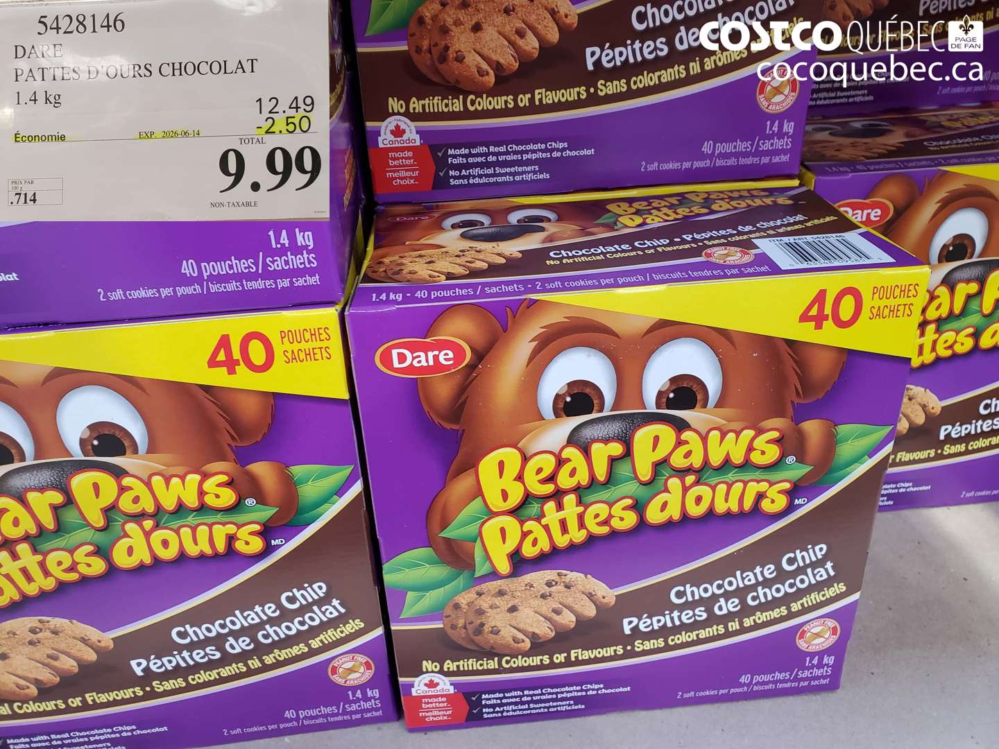 5428146 DARE PATTES D'OURS CHOCOLAT 1.4 KG ($2.50 INSTANT SAVINGS EXPIRES ON 2026-06-14) $9.99