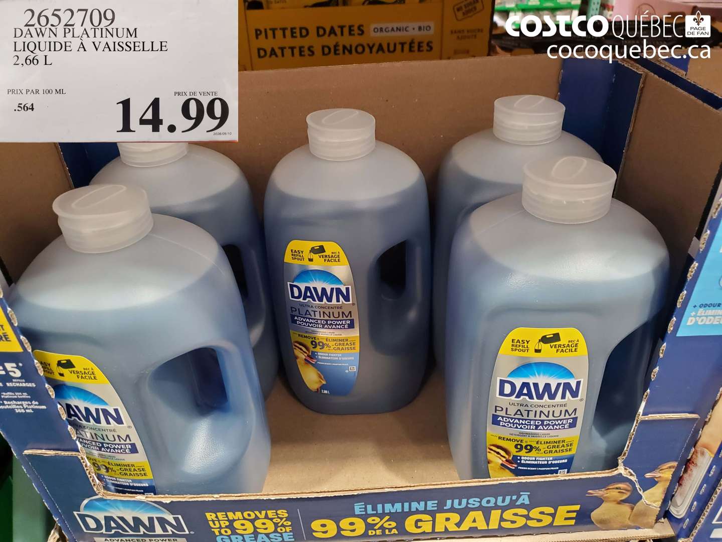 2652709 DAWN PLATINUM LIQUIDE À VAISSELLE 2.66 L $14.99