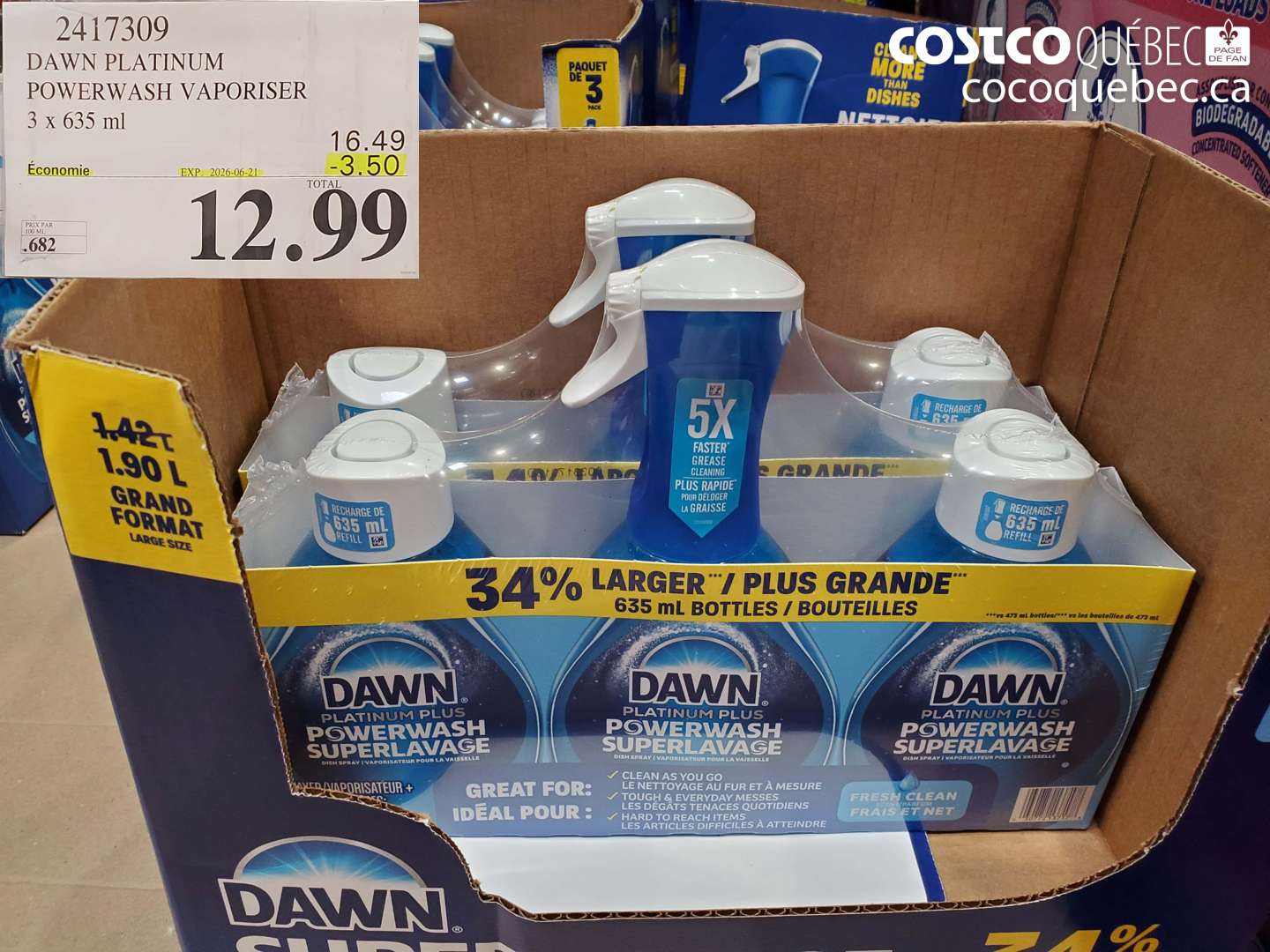 2417309 DAWN PLATINUM POWERWASH VAPORISER 3 X 635 ML ($3.50 INSTANT SAVINGS EXPIRES ON 2026-06-21) $12.99