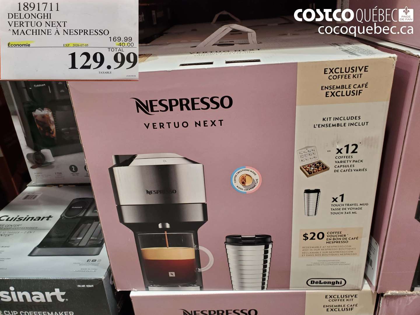 1891711 DELONGHI VERTUO NEXT MACHINE À NESPRESSO ($40.00 INSTANT SAVINGS EXPIRES ON 2026-07-05) $129.99