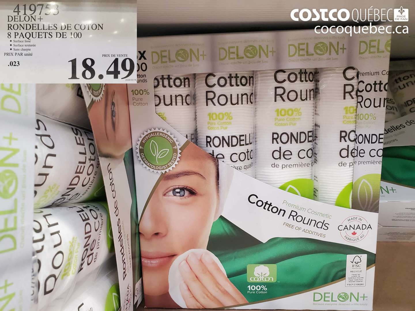 419753 DELON+ RONDELLES DE COTON 8 PAQUETS DE 100 $18.49