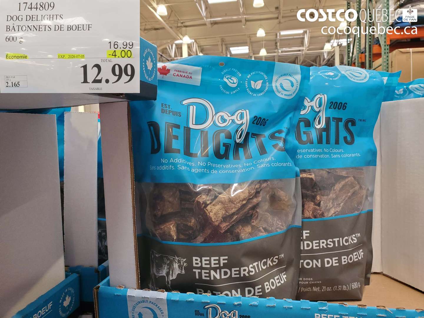 1744809 DOG DELIGHTS BÂTONNETS DE BOEUF 600 G ($4.00 INSTANT SAVINGS EXPIRES ON 2026-07-05) $12.99