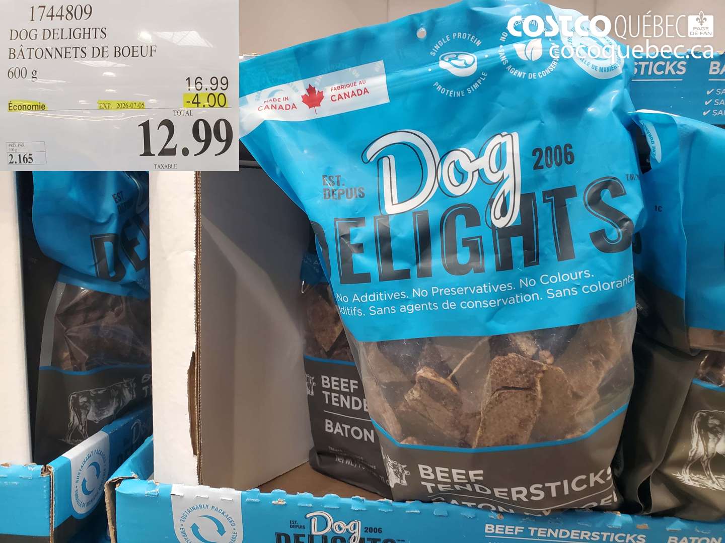 1744809 DOG DELIGHTS BÂTONNETS DE BOEUF 600 G ($4.00 INSTANT SAVINGS EXPIRES ON 2026-07-05) $12.99