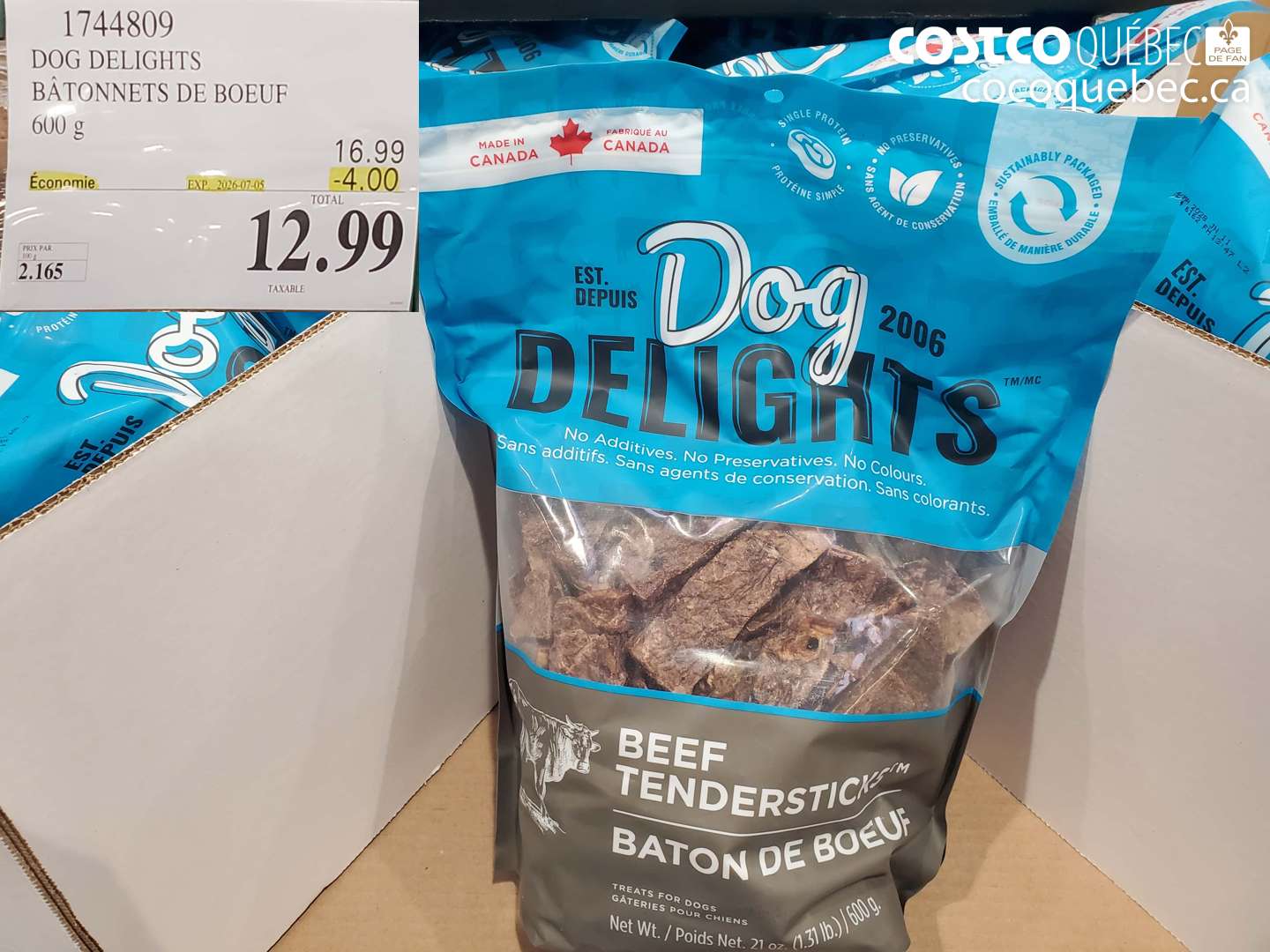 1744809 DOG DELIGHTS BÂTONNETS DE BOEUF 600 G ($4.00 INSTANT SAVINGS EXPIRES ON 2026-07-05) $12.99