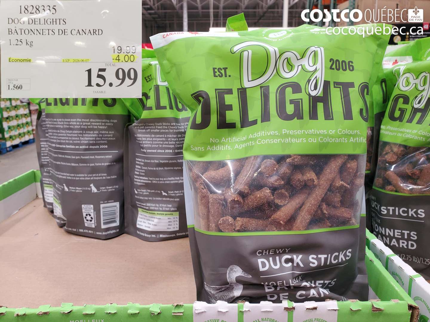 1828335 DOG DELIGHTS BÂTONNETS DE CANARD 1.25 KG ($4.00 INSTANT SAVINGS EXPIRES ON 2026-06-07) $15.99