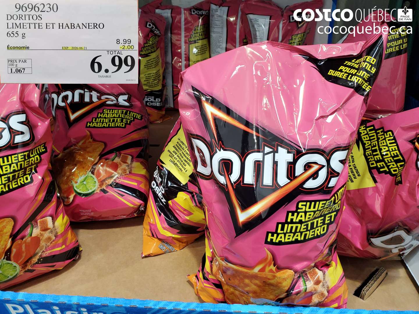 9696230 DORITOS LIMETTE ET HABANERO 655 G ($2.00 INSTANT SAVINGS EXPIRES ON 2026-06-21) $6.99