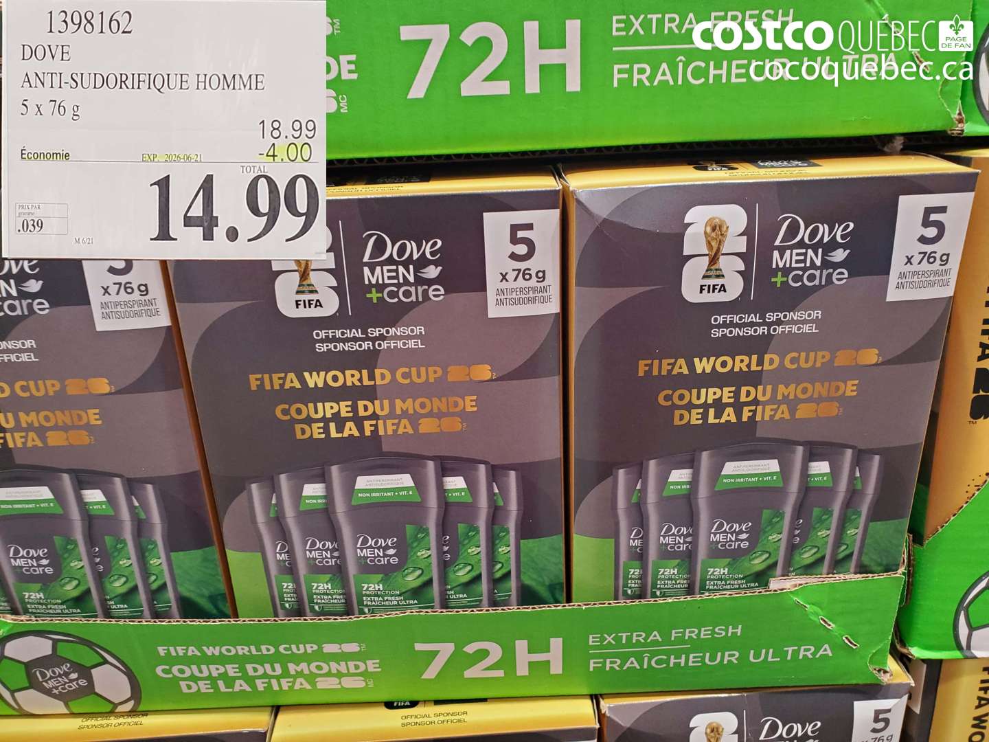 1398162 DOVE ANTI-SUDORIFIQUE HOMME 5 X 76 G ($4.00 INSTANT SAVINGS EXPIRES ON 2026-06-21) $14.99