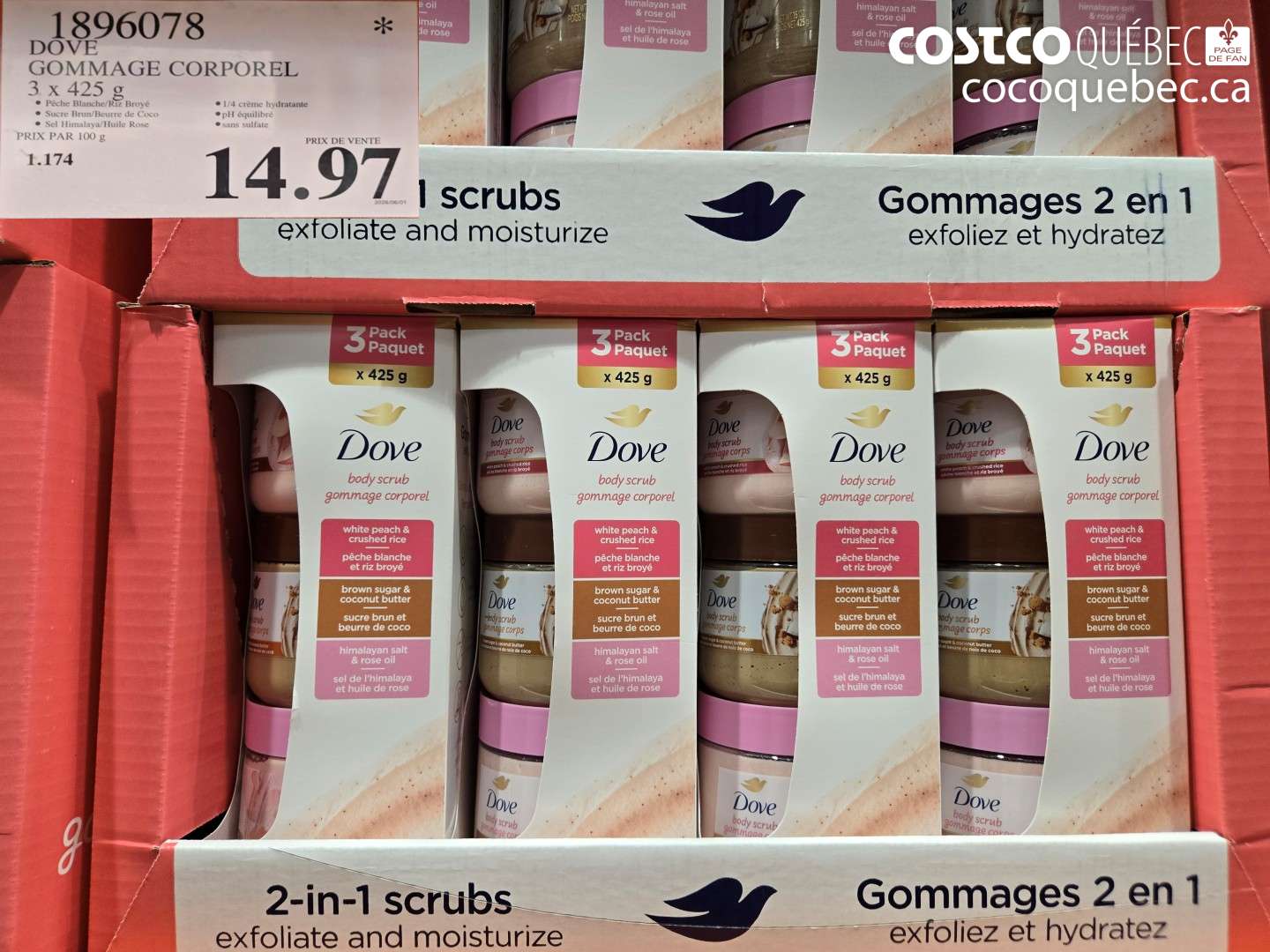 1896078 DOVE GOMMAGE CORPOREL 3 X 425 G $14.97
