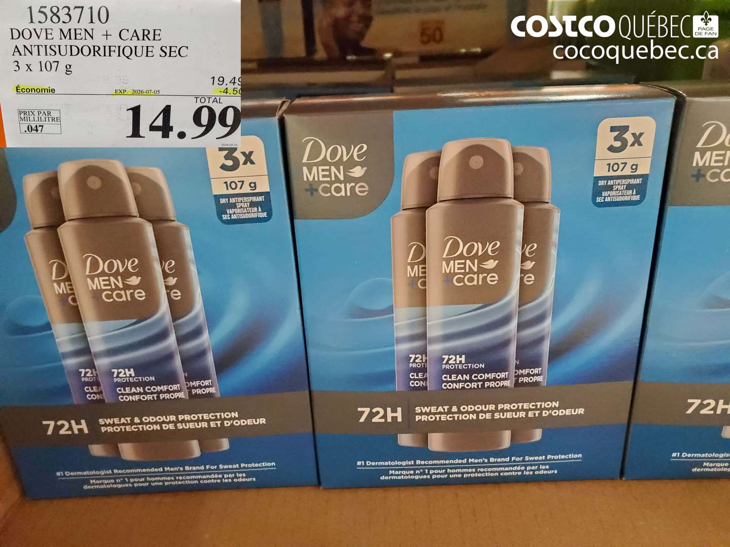 1583710 DOVE MEN + CARE ANTISUDORIFIQUE SEC 3 X 107 G ($4.50 INSTANT SAVINGS EXPIRES ON 2026-07-05) $14.99