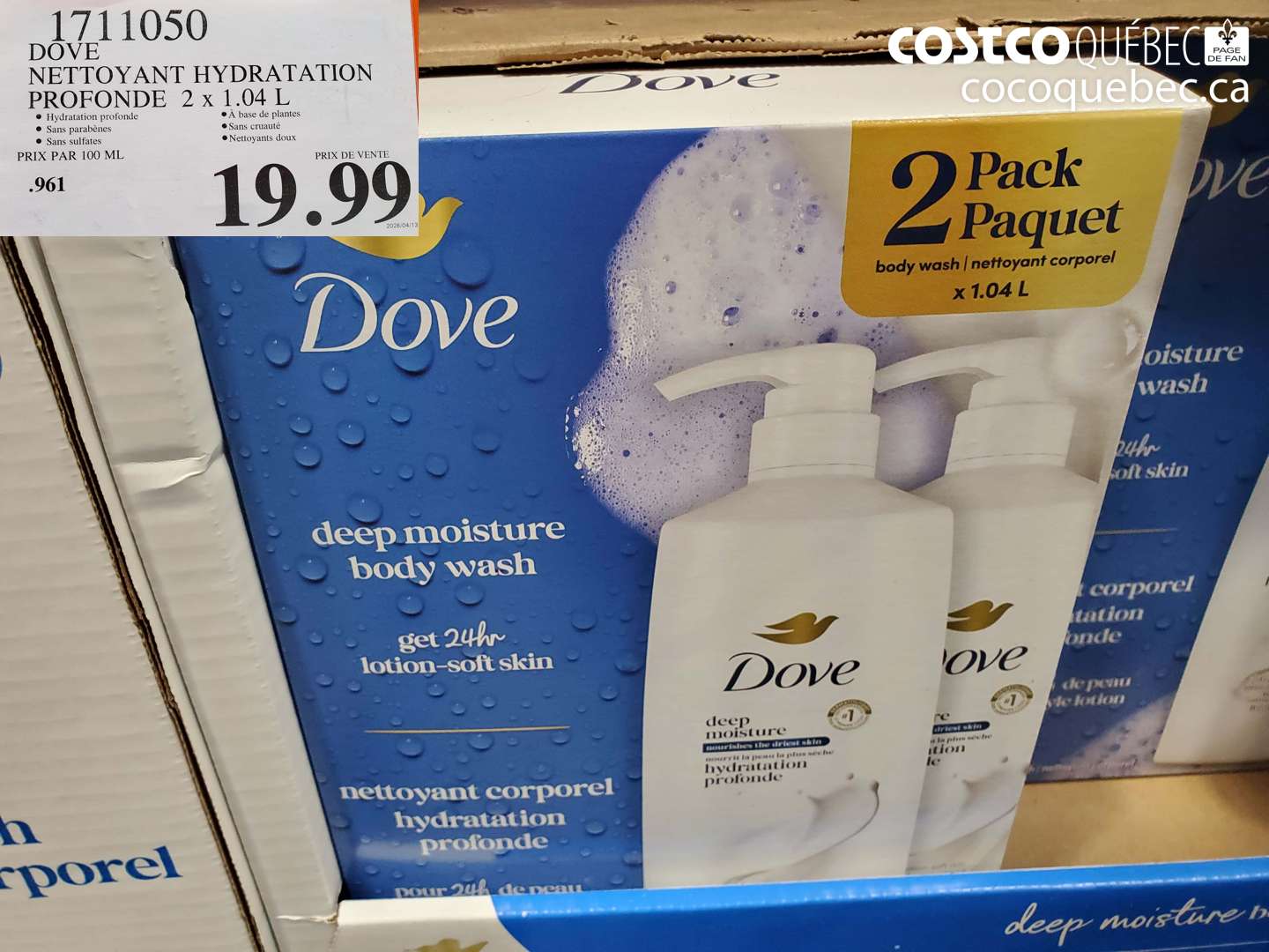1711050 DOVE NETTOYANT HYDRATATION PROFONDE 2 X 1.04 L $19.99