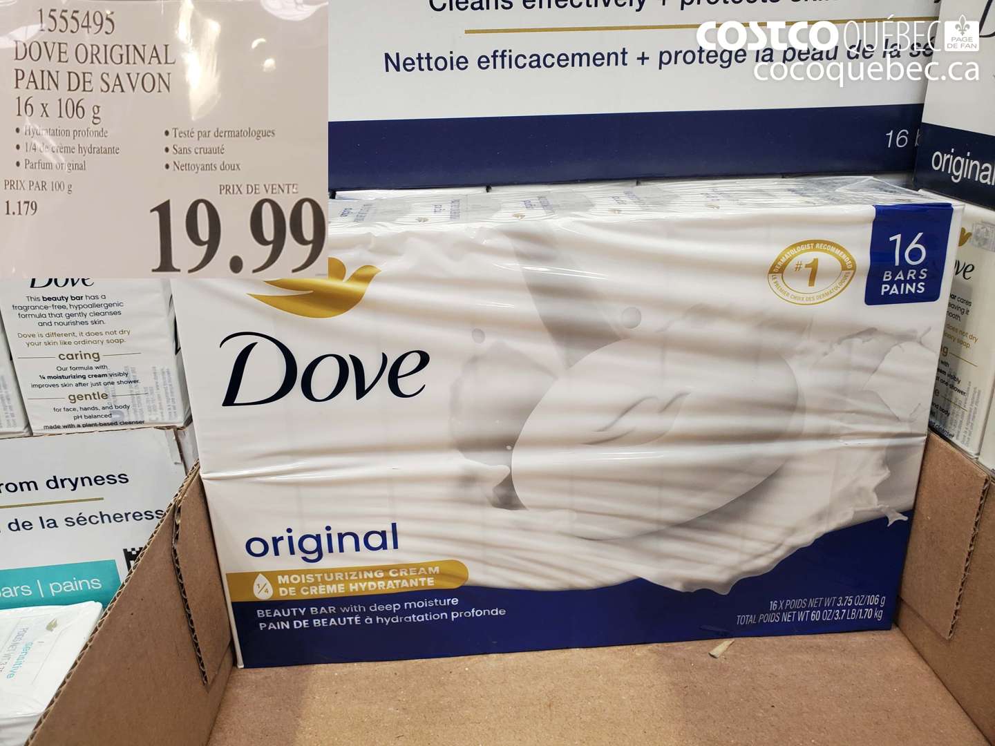 1555495 DOVE ORIGINAL PAIN DE SAVON 16 X 106 G $19.99