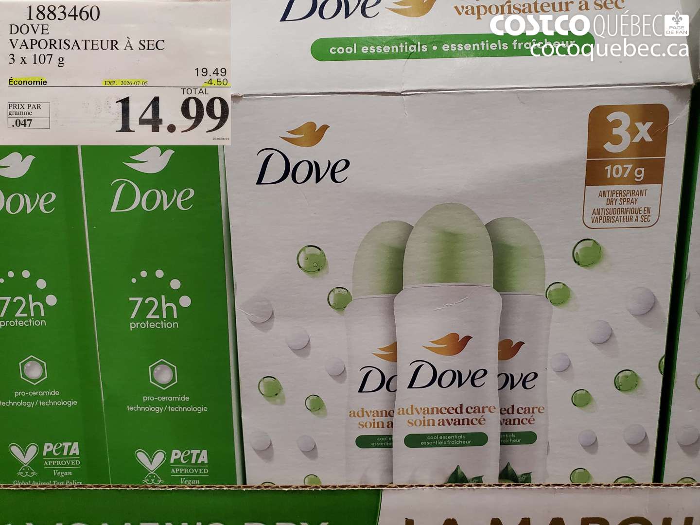 1883460 DOVE VAPORISATEUR À SEC 3 X 107 G ($4.50 INSTANT SAVINGS EXPIRES ON 2026-07-05) $14.99
