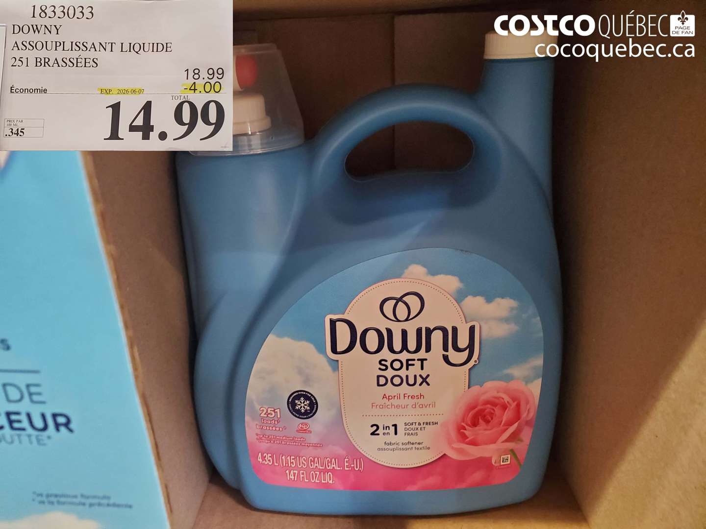 1833033 DOWNY ASSOUPLISSANT LIQUIDE 251 BRASSÉES ($4.00 INSTANT SAVINGS EXPIRES ON 2026-06-07) $14.99