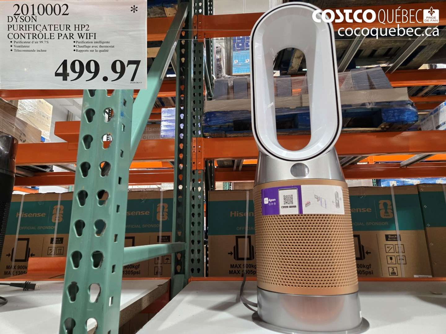 2010002 DYSON PURIFICATEUR HP2 CONTRÔLE PAR WIFI $499.97