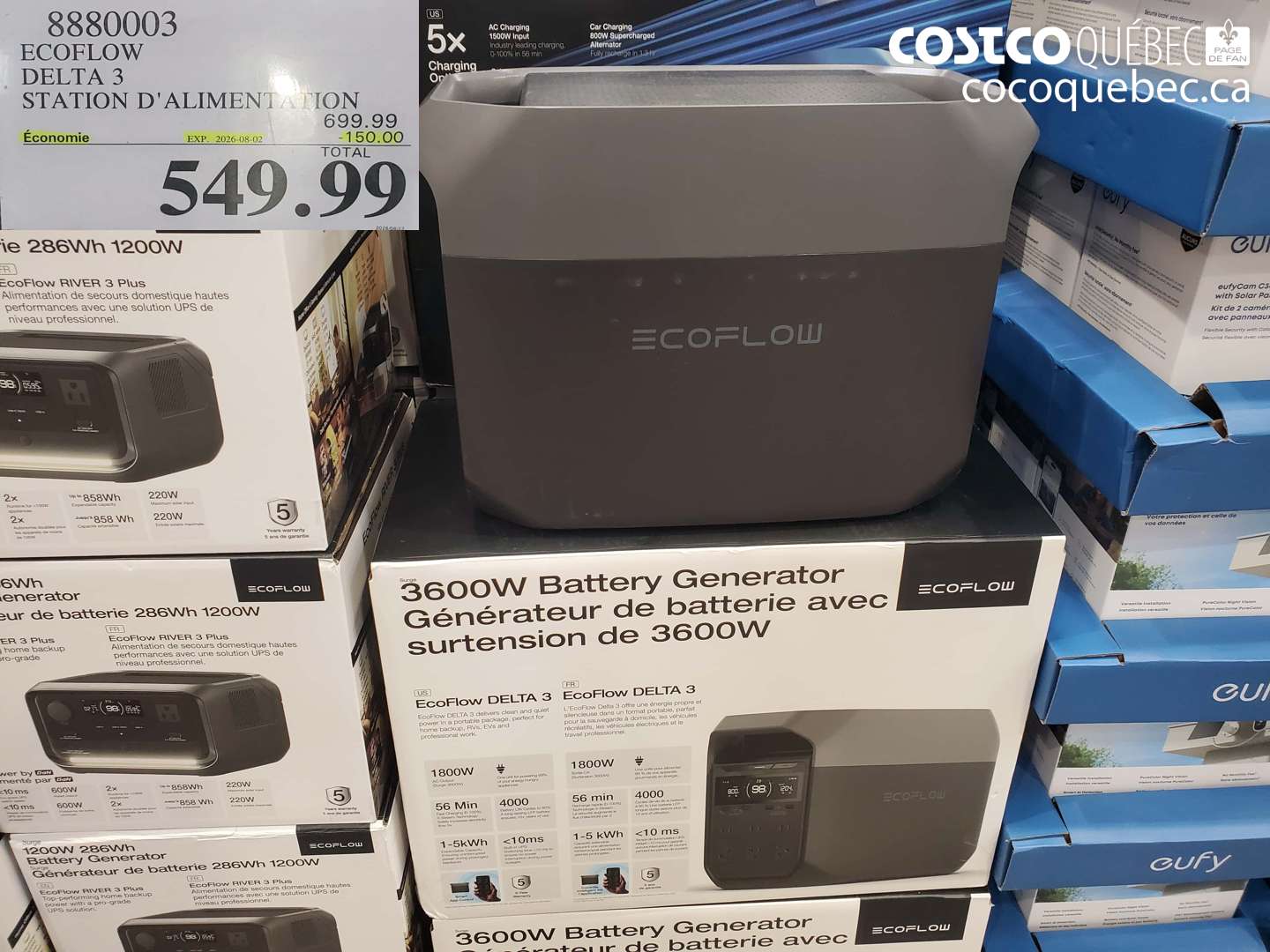 8880003 ECOFLOW DELTA 3 STATION D'ALIMENTATION ($150.00 INSTANT SAVINGS EXPIRES ON 2026-08-02) $549.99