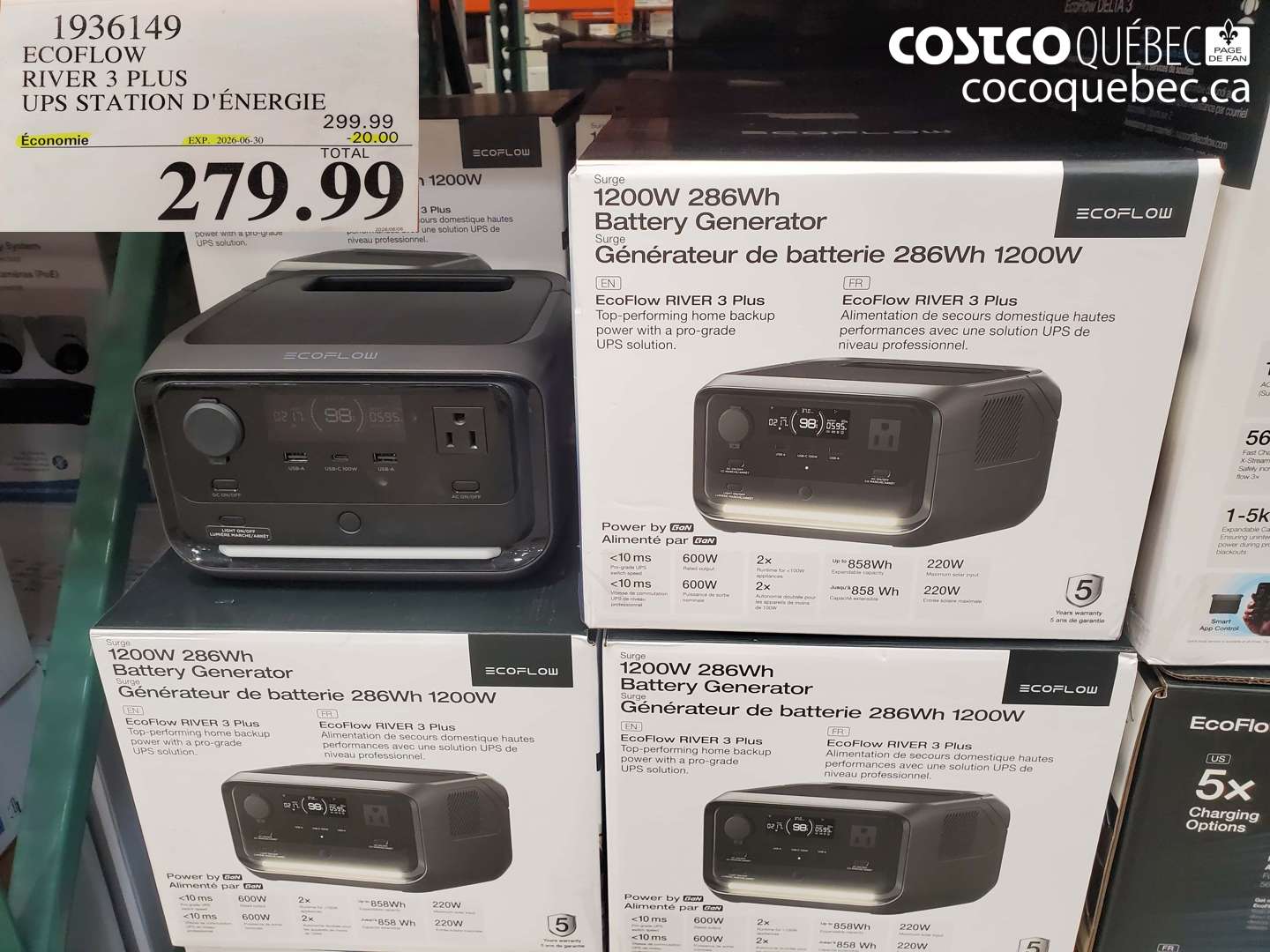 1936149 ECOFLOW RIVER 3 PLUS UPS STATION D'ÉNERGIE ($20.00 INSTANT SAVINGS EXPIRES ON 2026-06-30) $279.99