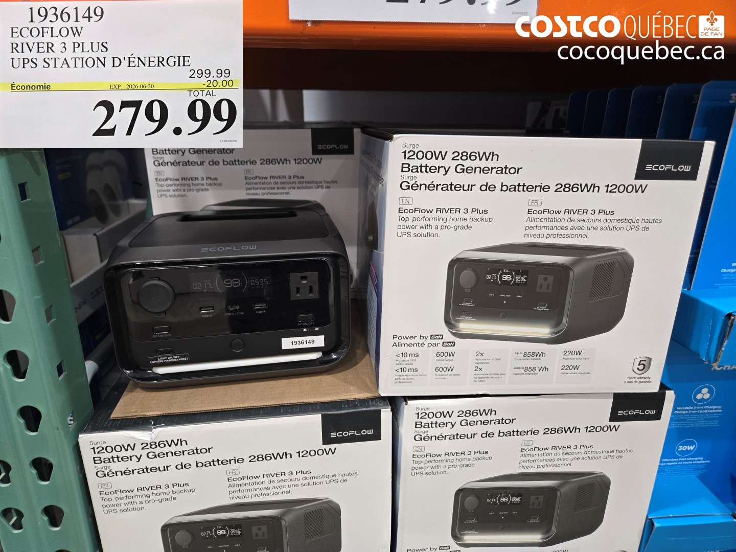 1936149 ECOFLOW RIVER 3 PLUS UPS STATION D'ÉNERGIE ($20.00 INSTANT SAVINGS EXPIRES ON 2026-06-30) $279.99