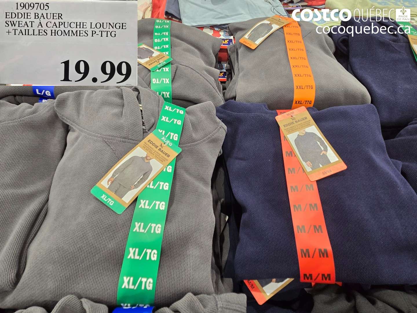 1909705 EDDIE BAUER SWEAT À CAPUCHE LOUNGE + TAILLES HOMMES P-TTG $19.99