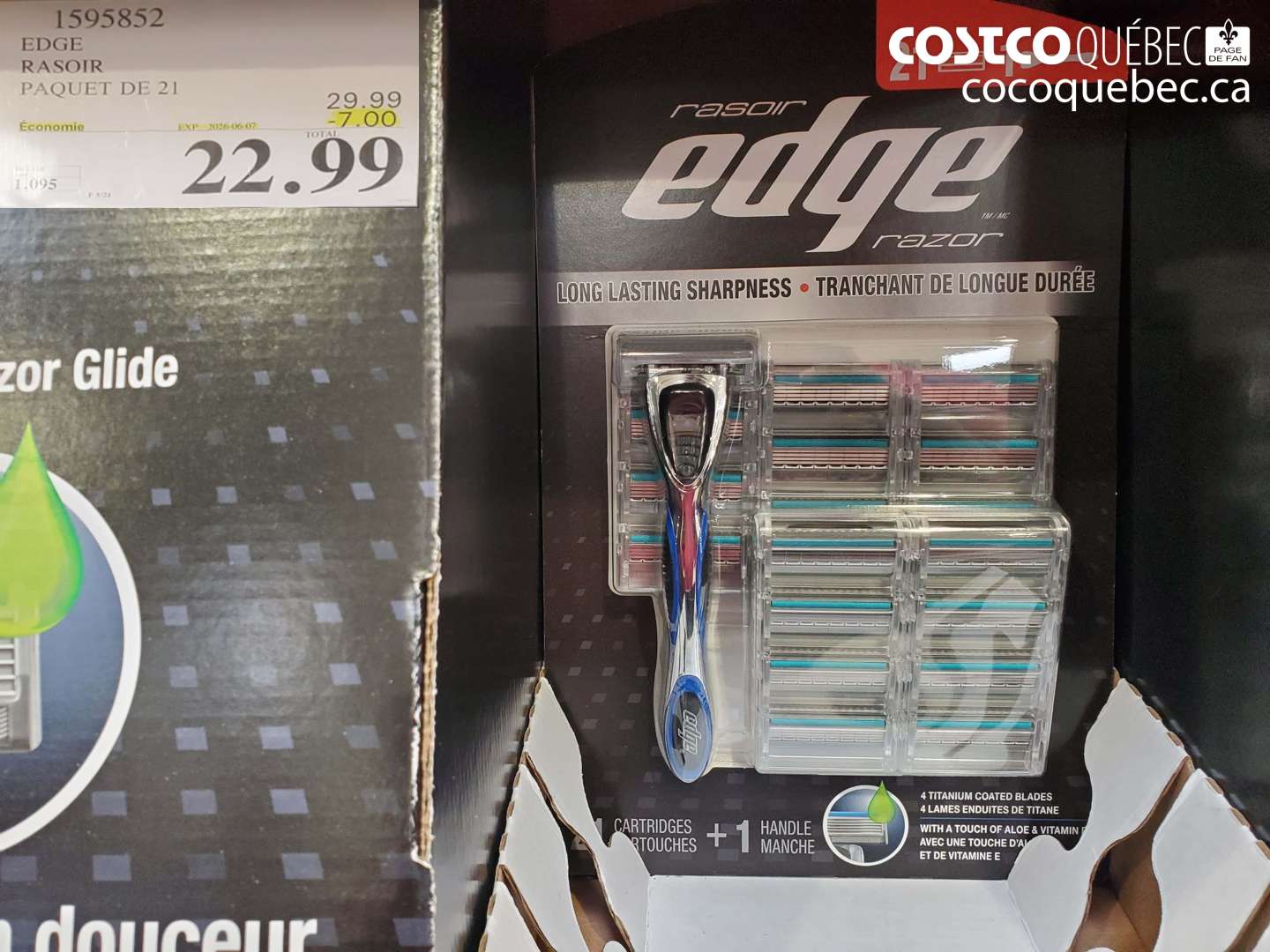 1595852 EDGE RASOIR PAQUET DE 21 ($7.00 INSTANT SAVINGS EXPIRES ON 2026-06-07) $22.99